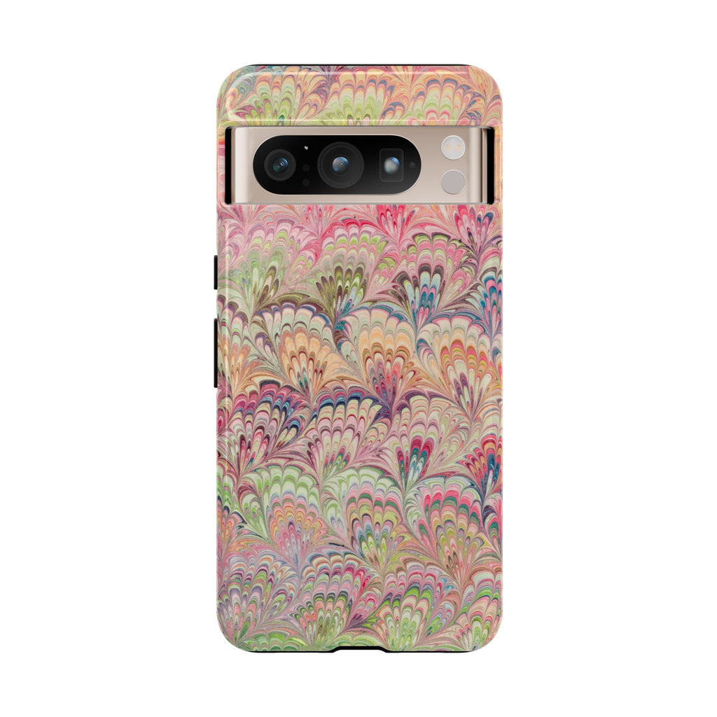 Pastel Pink + Green Feather Marbled Phone Case - Dual Layer Phone Cover