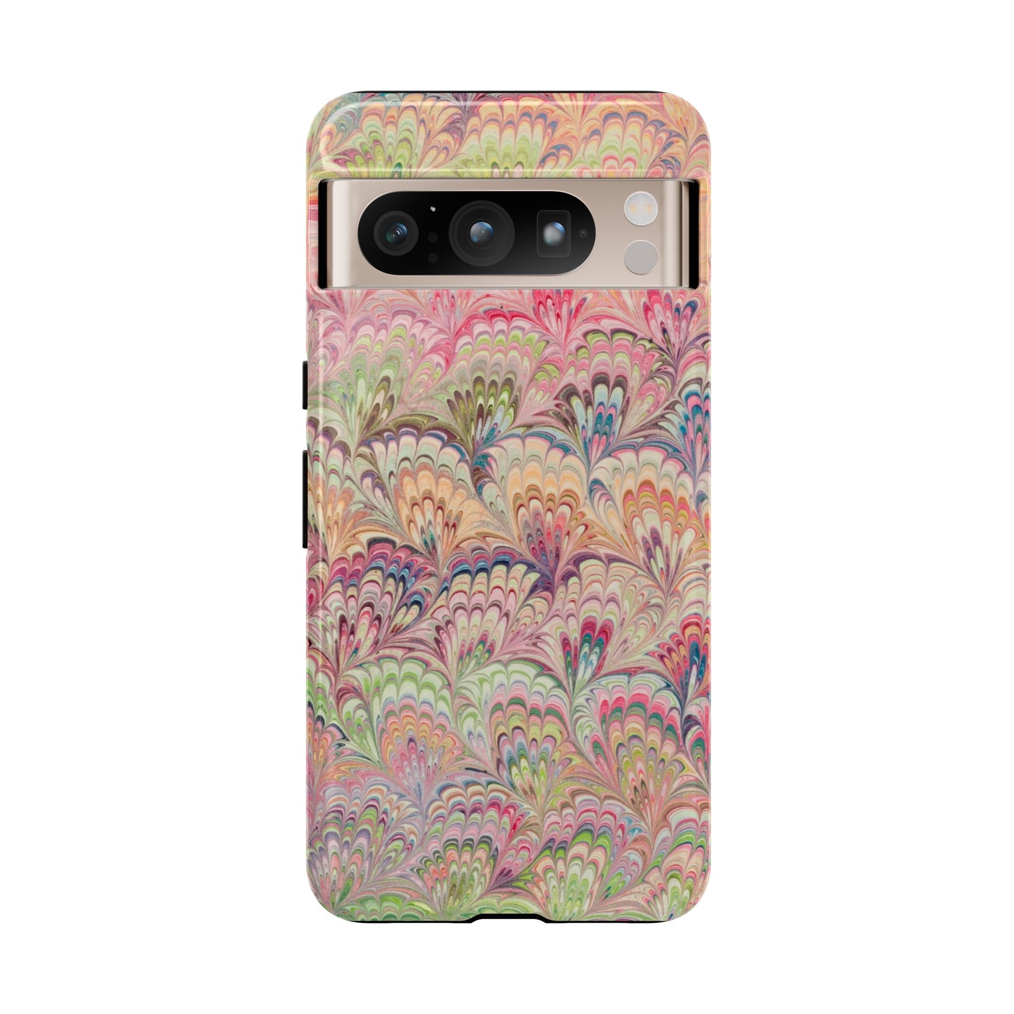 Pastel Pink + Green Feather Marbled Phone Case - Dual Layer Phone Cover
