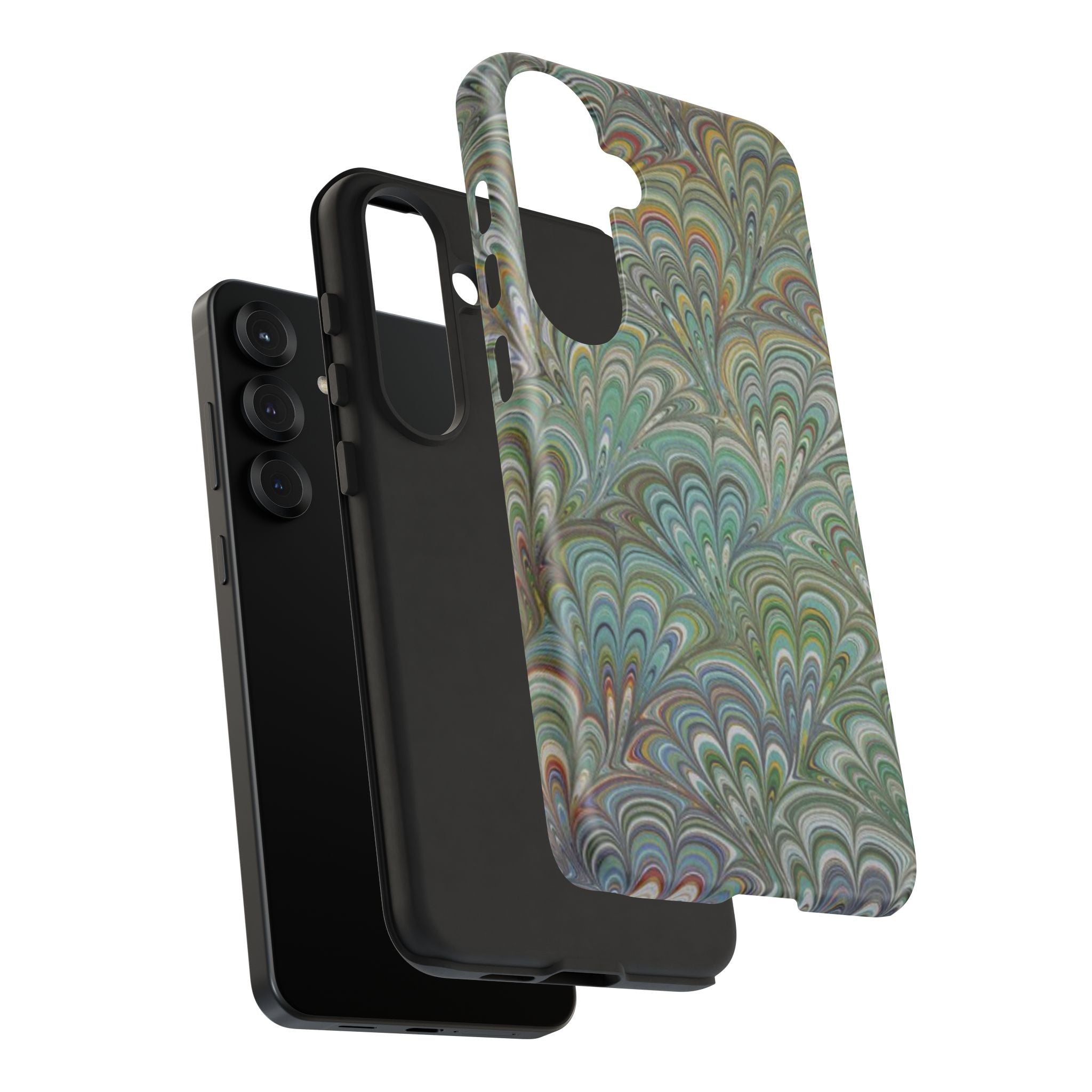 Green Marbled Peacock Durable Phone Case - Matte or Glossy