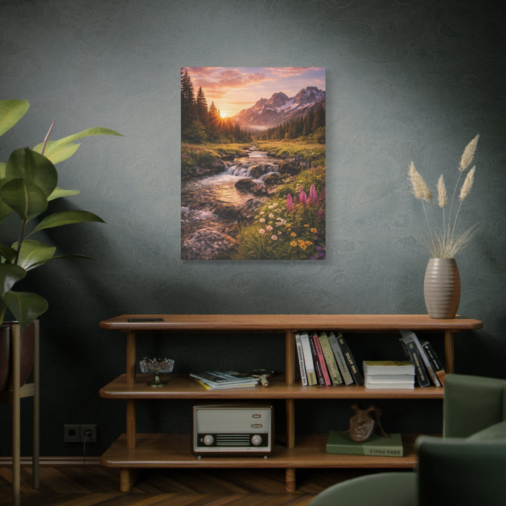 Mountain Sunrise Canvas Print — River Valley Landscape Matte Stretched Wall Art