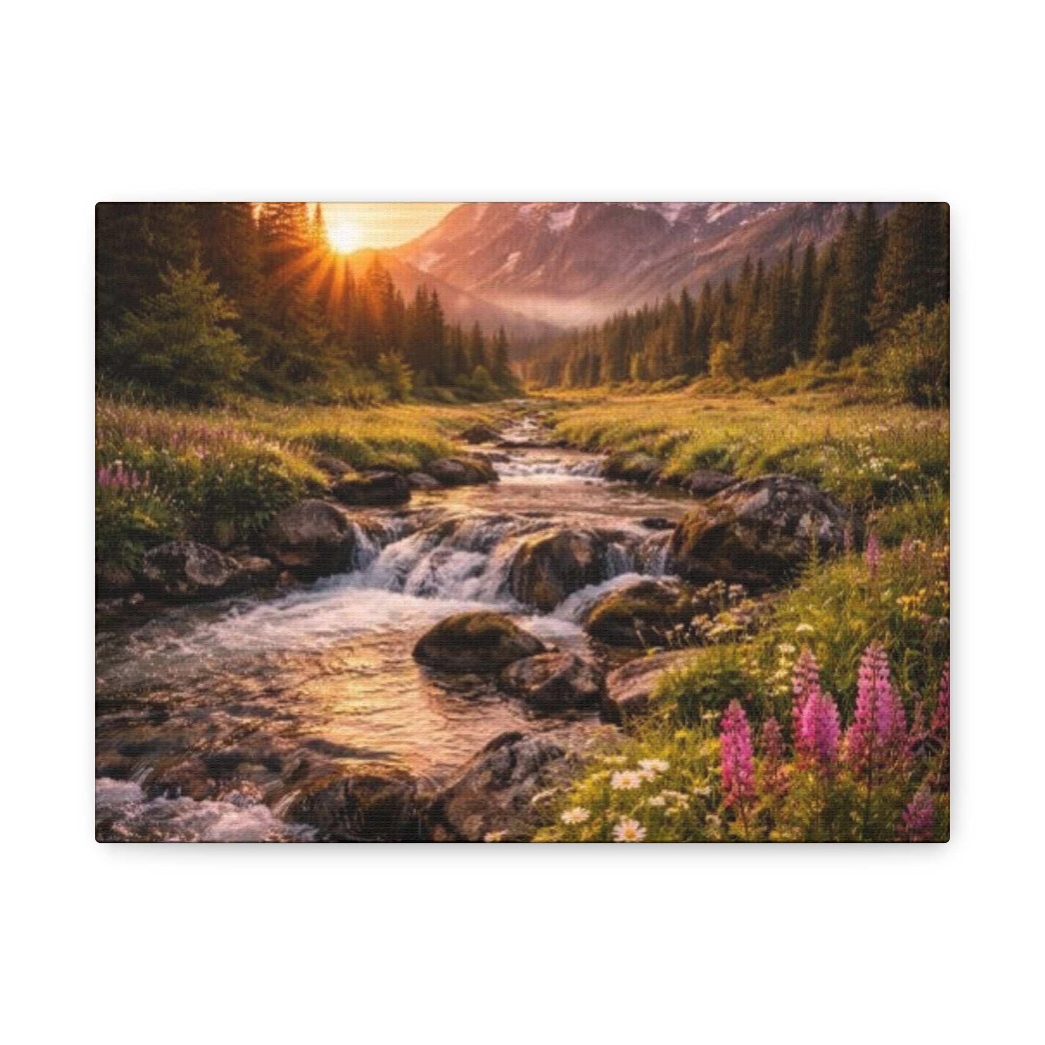 Mountain Sunrise Canvas Print — River Valley Landscape Matte Stretched Wall Art