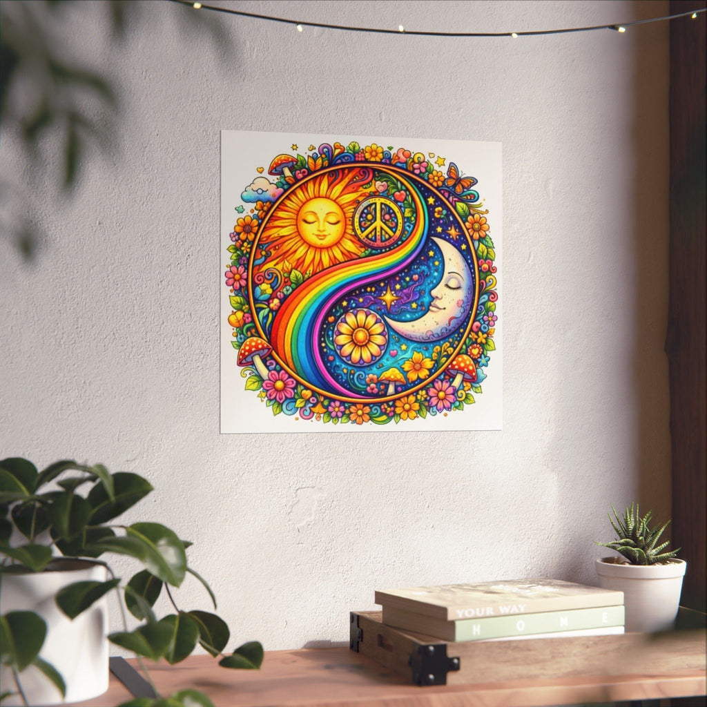 Sun & Moon Rainbow Yin-Yang Poster — Psychedelic Peace Wall Art