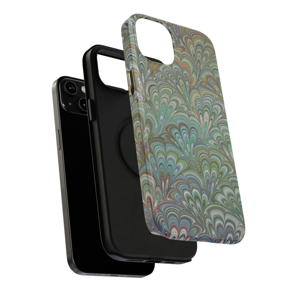 iPhone17 + All Models Phone Cases, Italian Peacock Feather Design, Stylish Impact-Resistant Shell, Protective Cover, Green Peacock Print