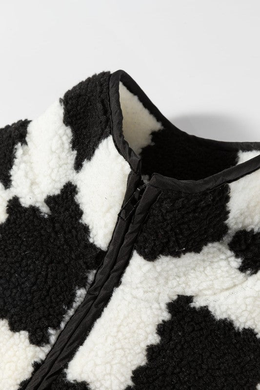 Checker Sherpa Collared Jacket Vest