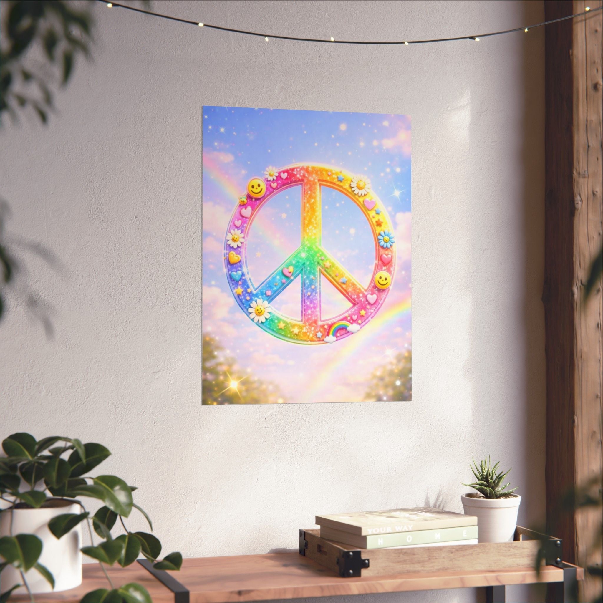 Rainbow Peace Sign Matte Poster — Retro 90s Inspired Psychedelic Wall Art