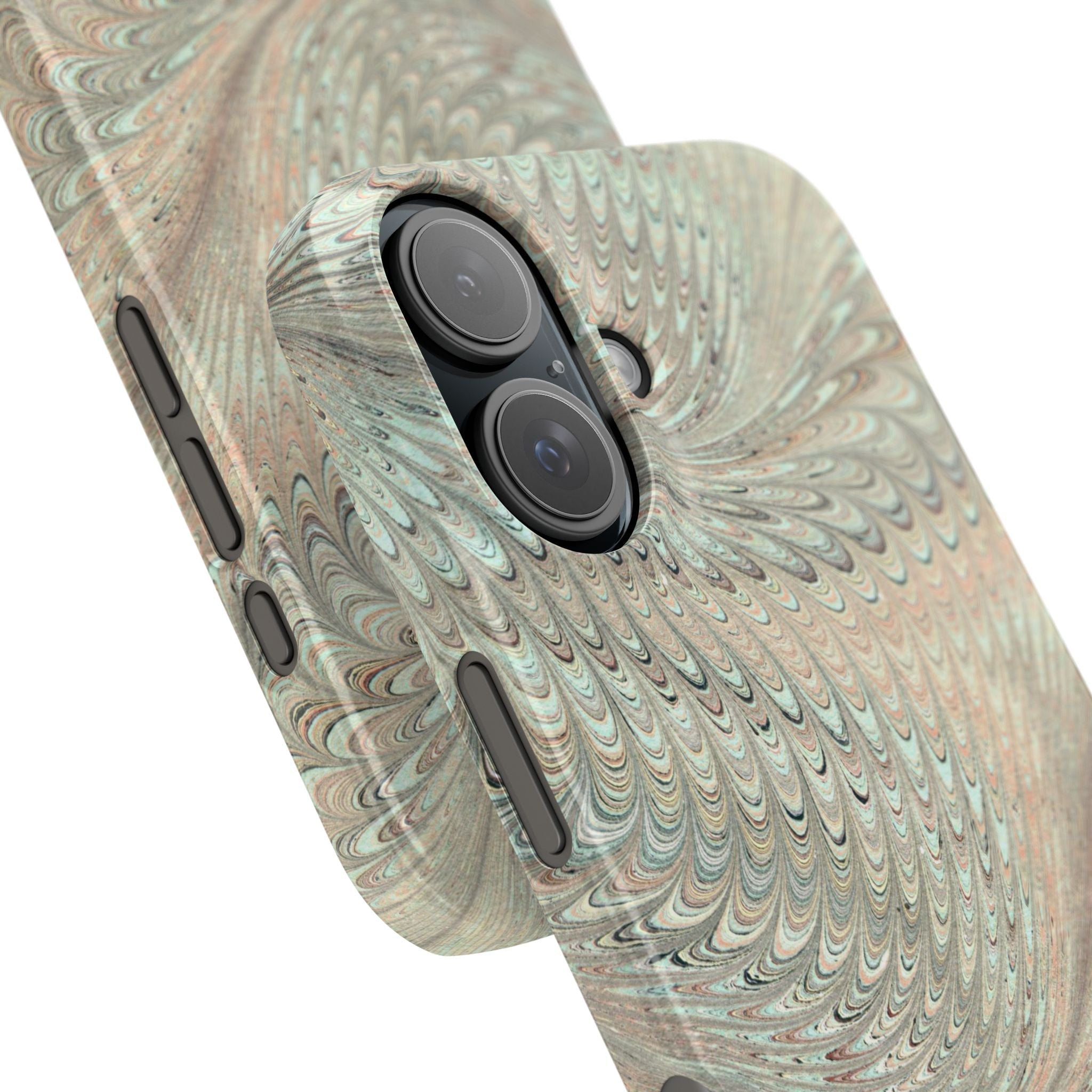 Marbled Vintage Design, Italian Feather Phone Case, Green Hues, Mint, Beige, Neutrals