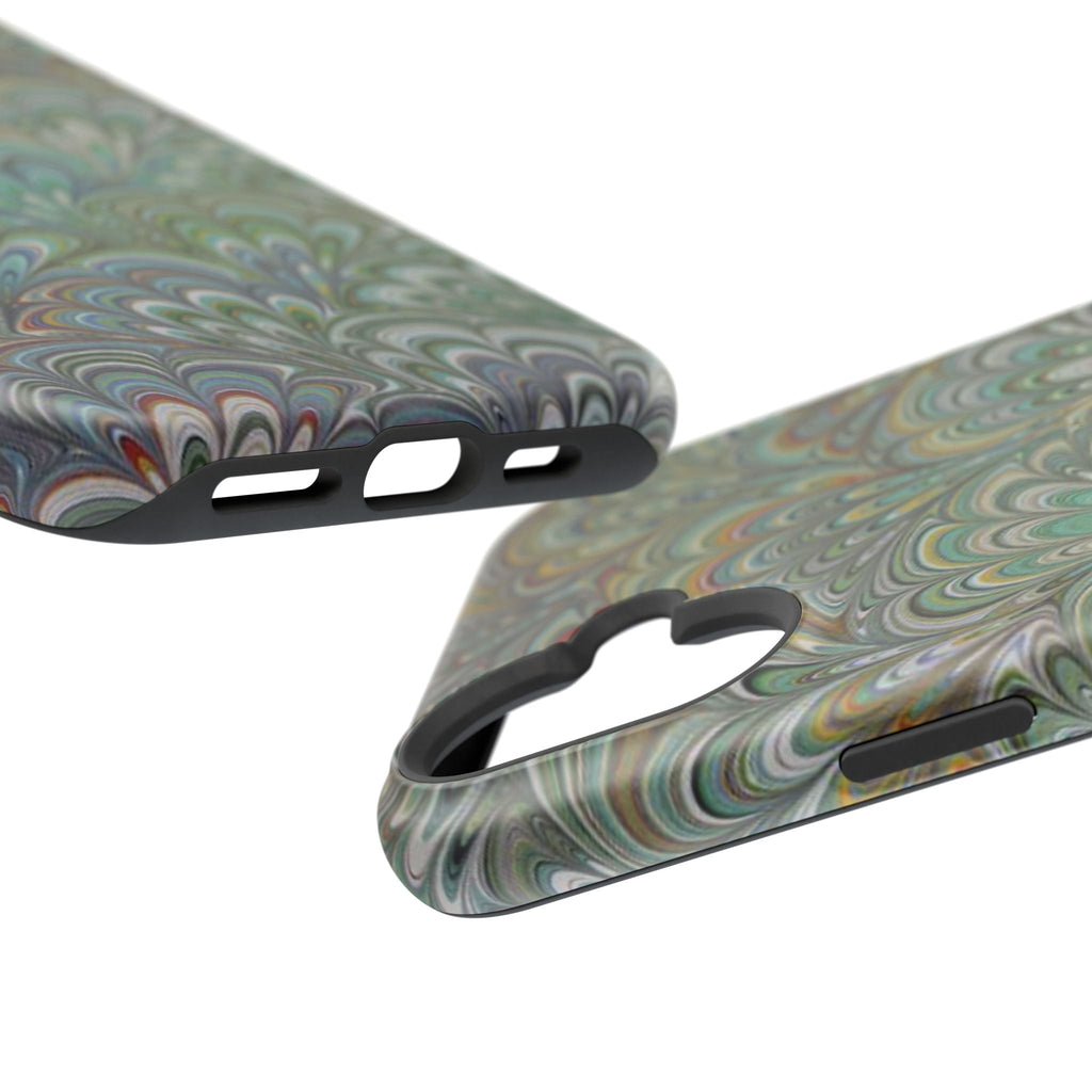 iPhone17 + All Models Phone Cases, Italian Peacock Feather Design, Stylish Impact-Resistant Shell, Protective Cover, Green Peacock Print