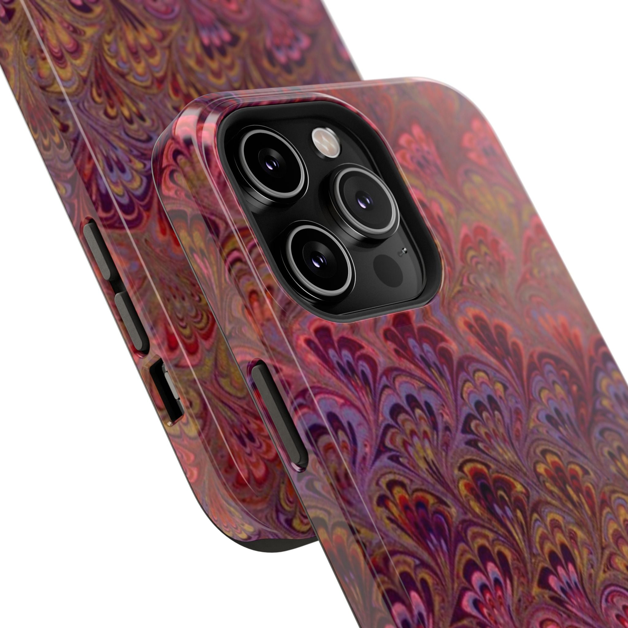Red, Burgundy, Lavender Italian Peacock Feather Design Phone Case