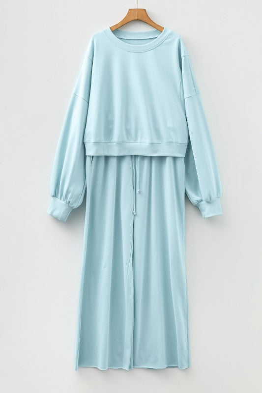 Solid Puff Sleeve Top and Drawstring Pants Set
