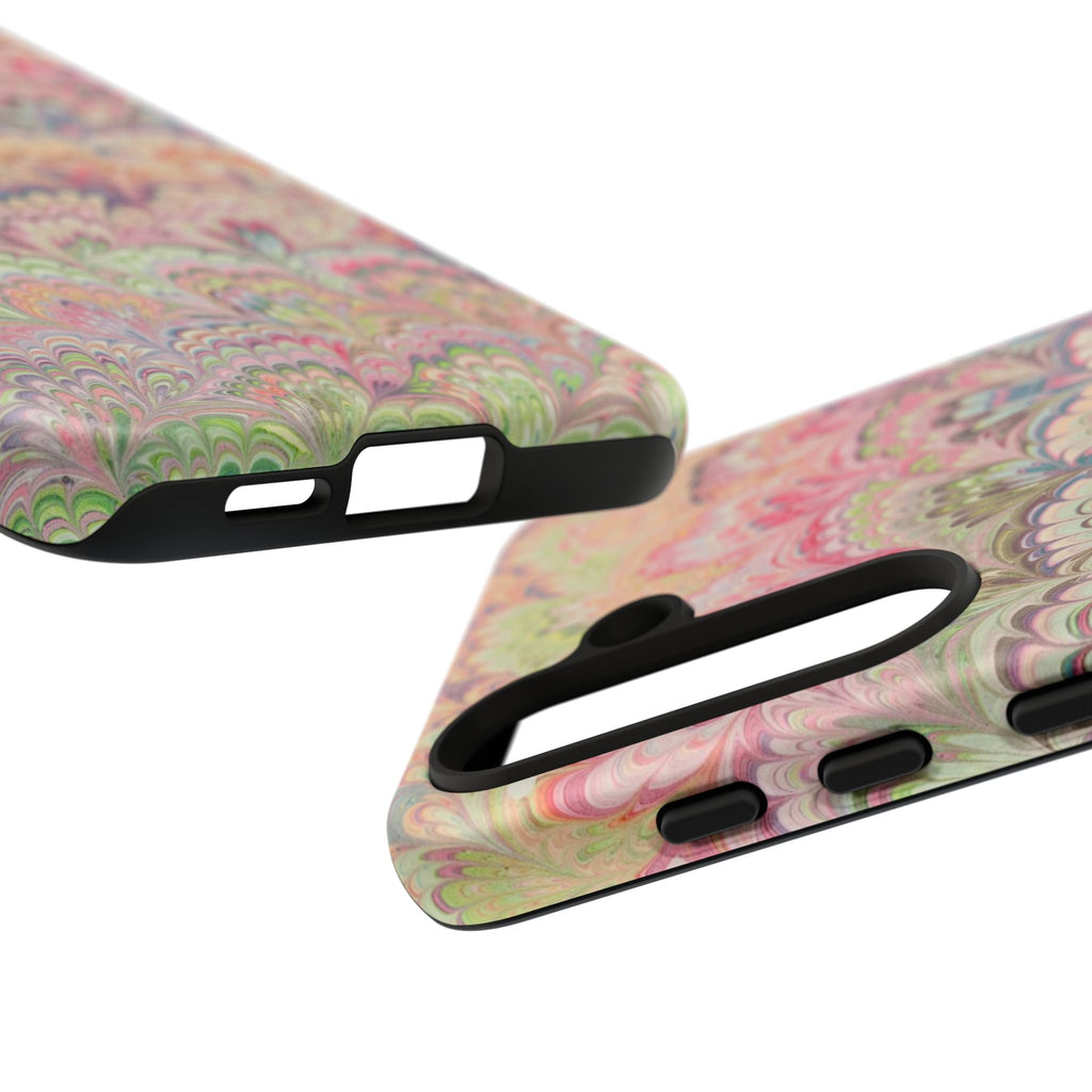 Pastel Pink + Green Feather Marbled Phone Case - Dual Layer Phone Cover