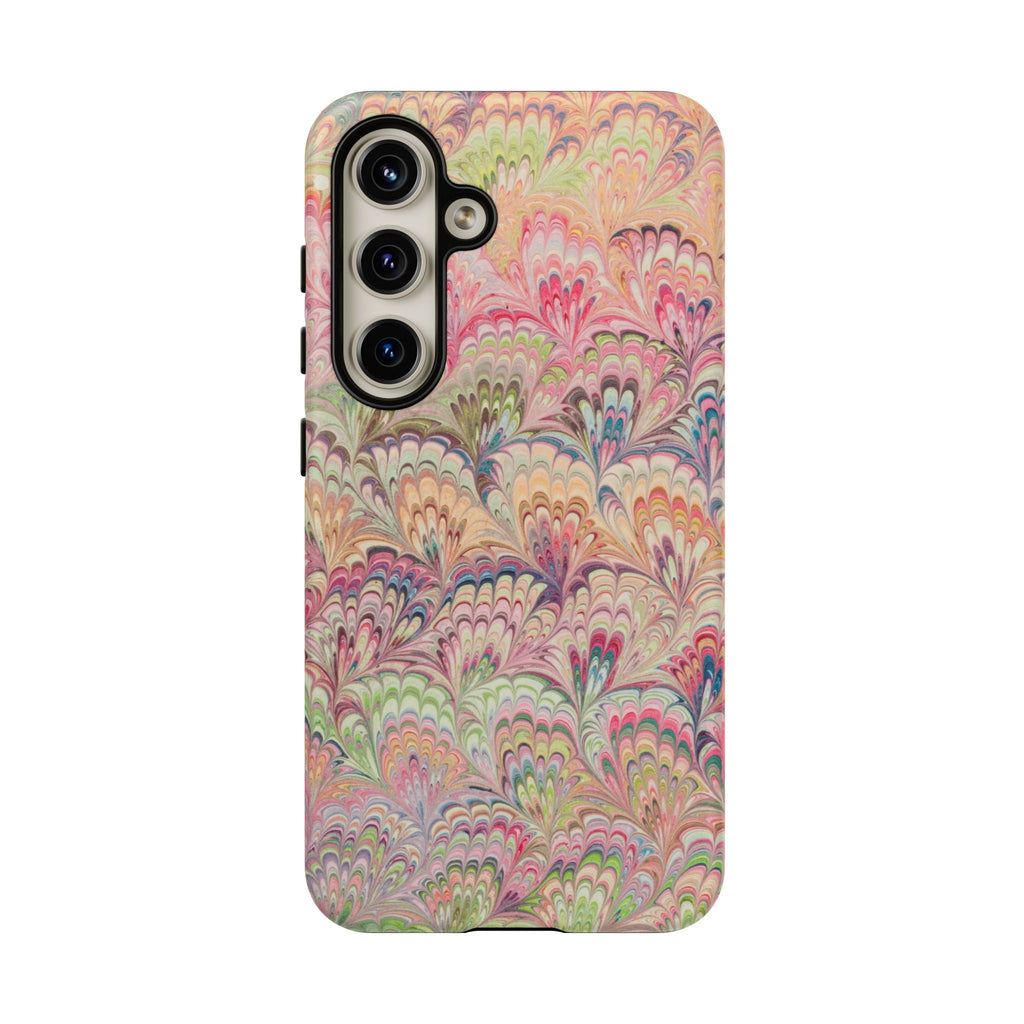 Pastel Pink + Green Feather Marbled Phone Case - Dual Layer Phone Cover