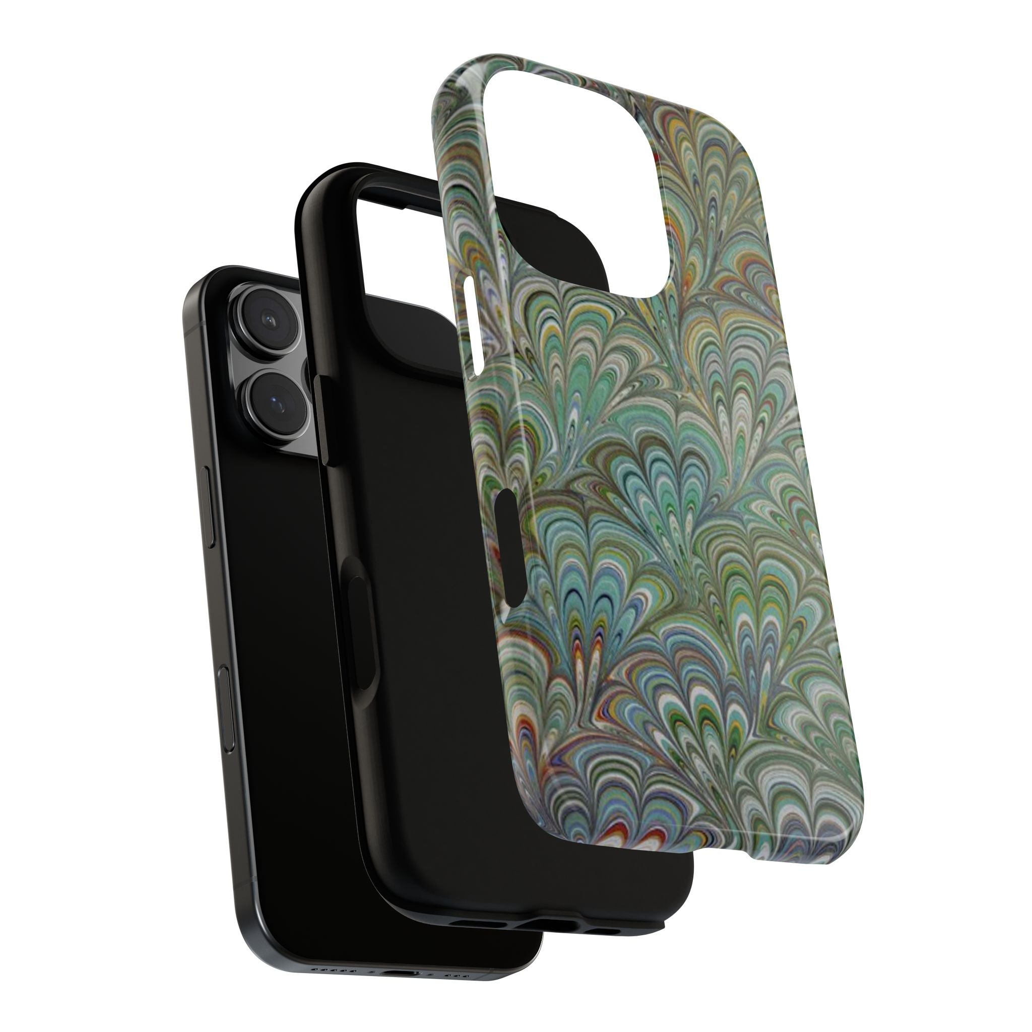 Green Marbled Peacock Durable Phone Case - Matte or Glossy