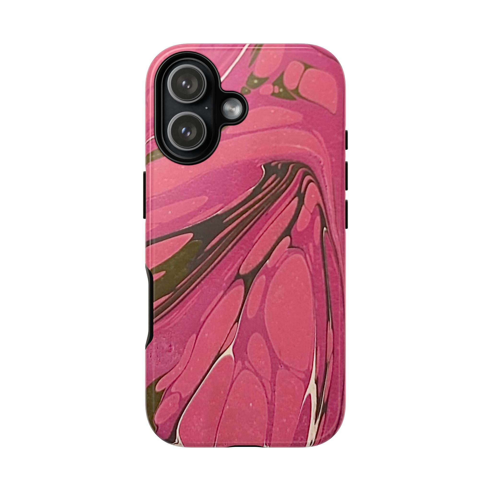Pink and Olive Marbled Durable Phone Case - Dual Layer - Matte or Glossy