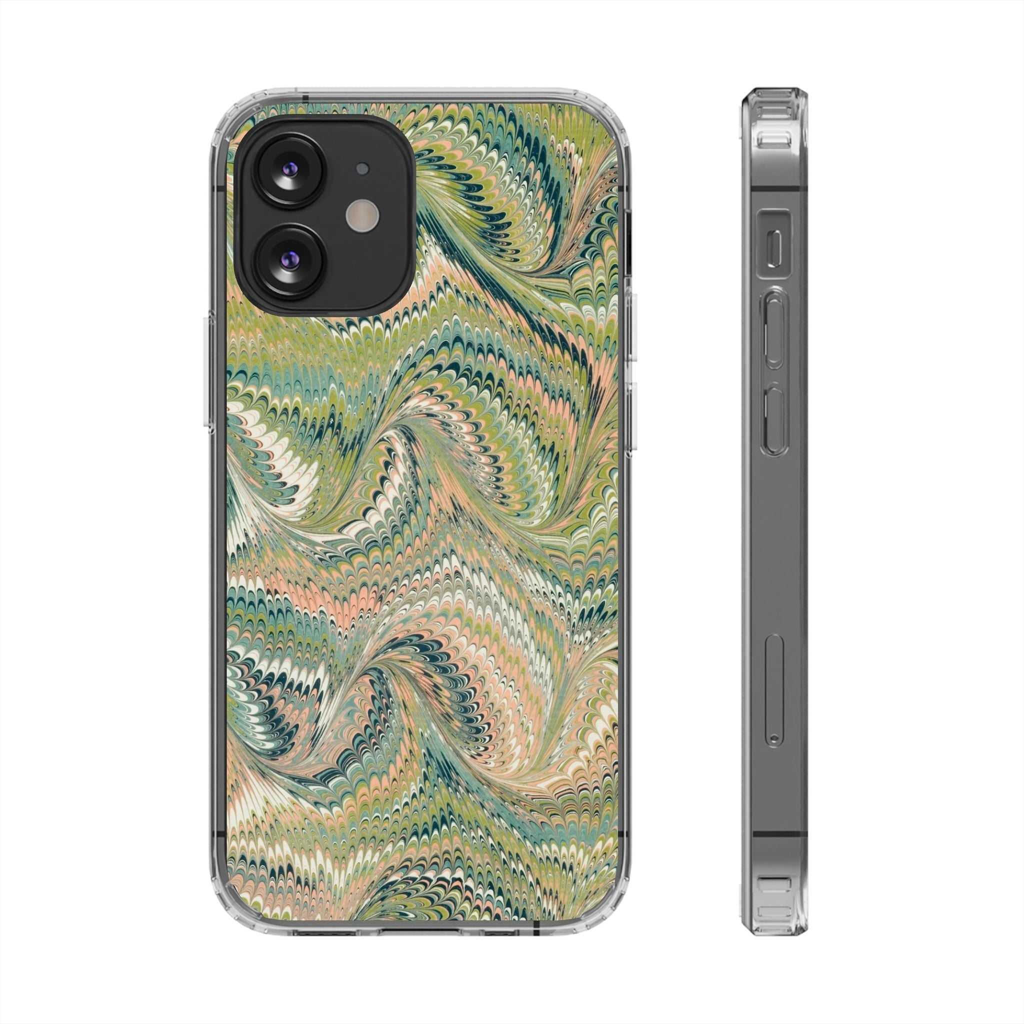 Clear Magnetic Phone Case — Green Marble Design Impact-Resistant