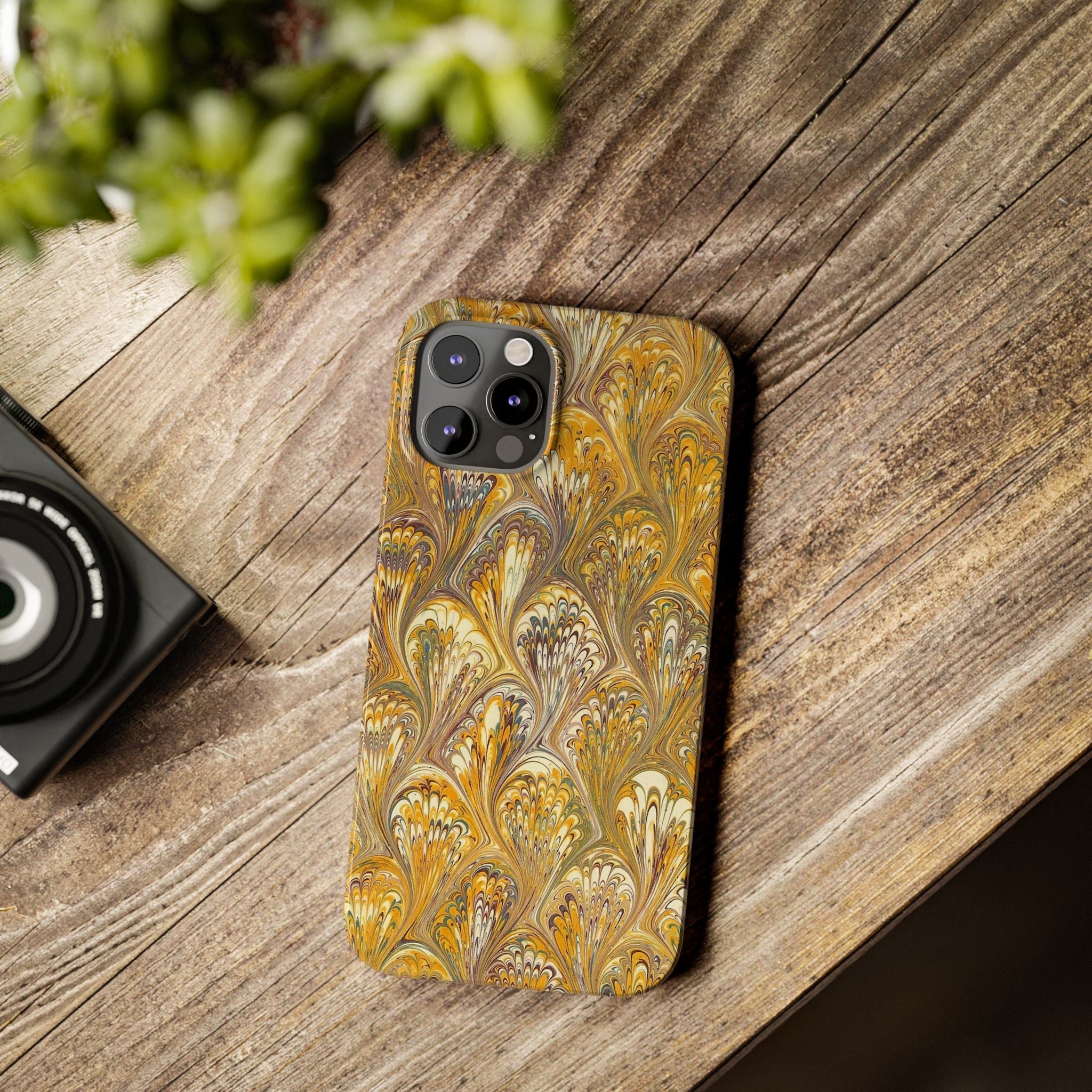 Golden Yelllow Hand-Marbled Florentine Italian Phone Case for iPhone 17 and all sizes