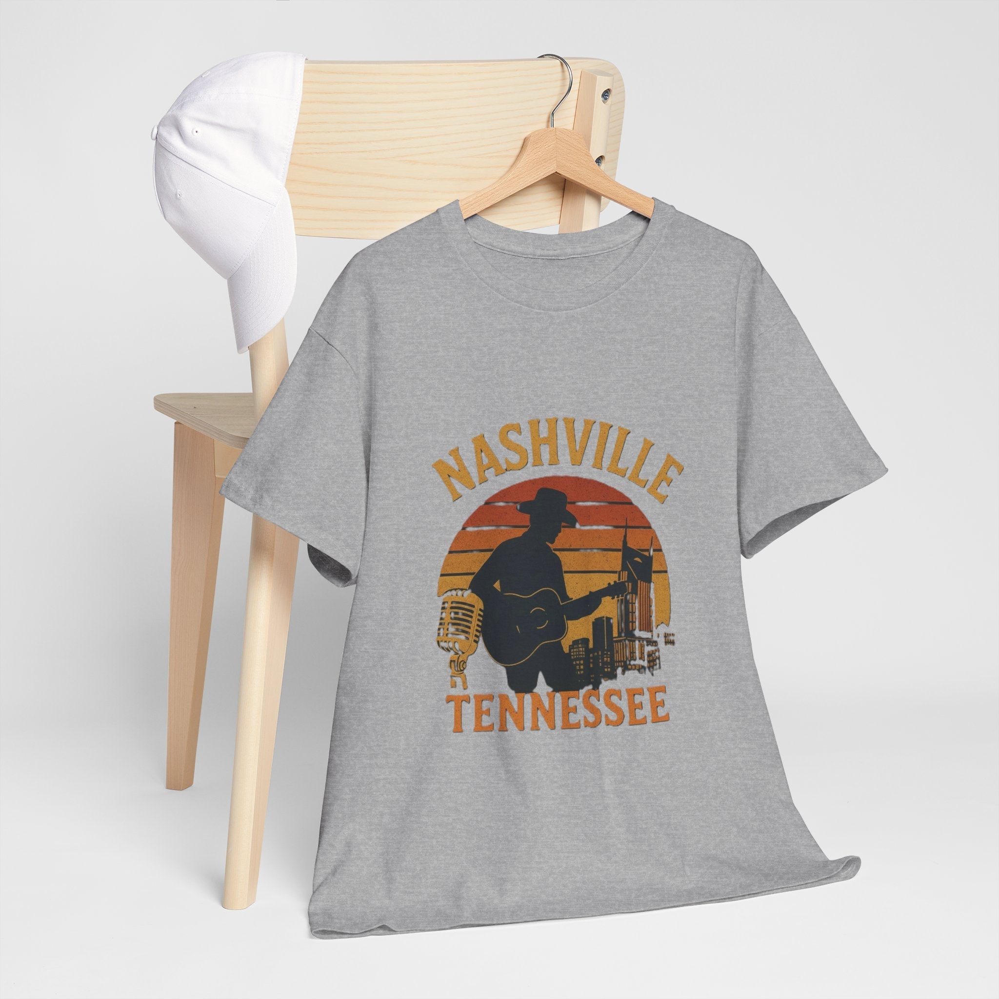 Nashville Tennessee Guitar Silhouette Tee — Retro Sunset Country Music T-Shirt