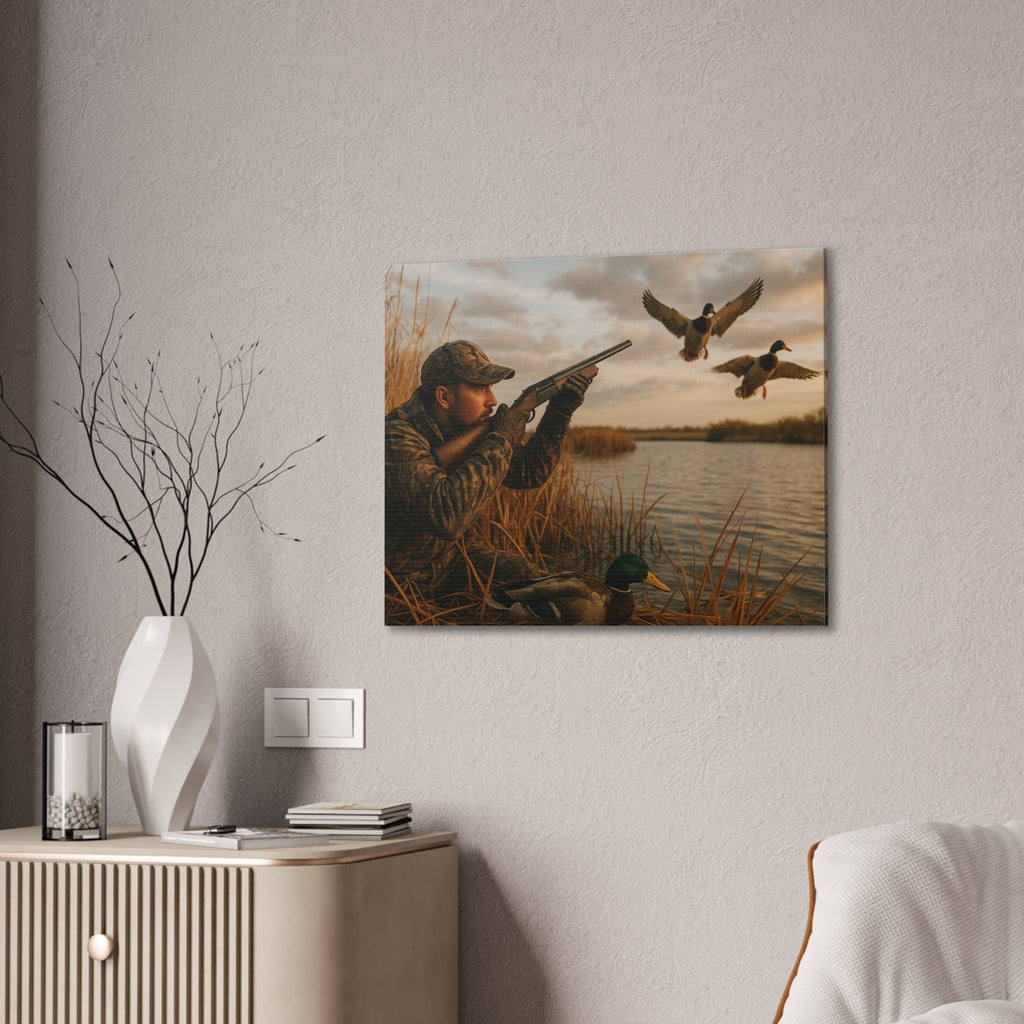 Duck Hunting Canvas Print — Waterfowl Blind Scene Stretched Wall Art