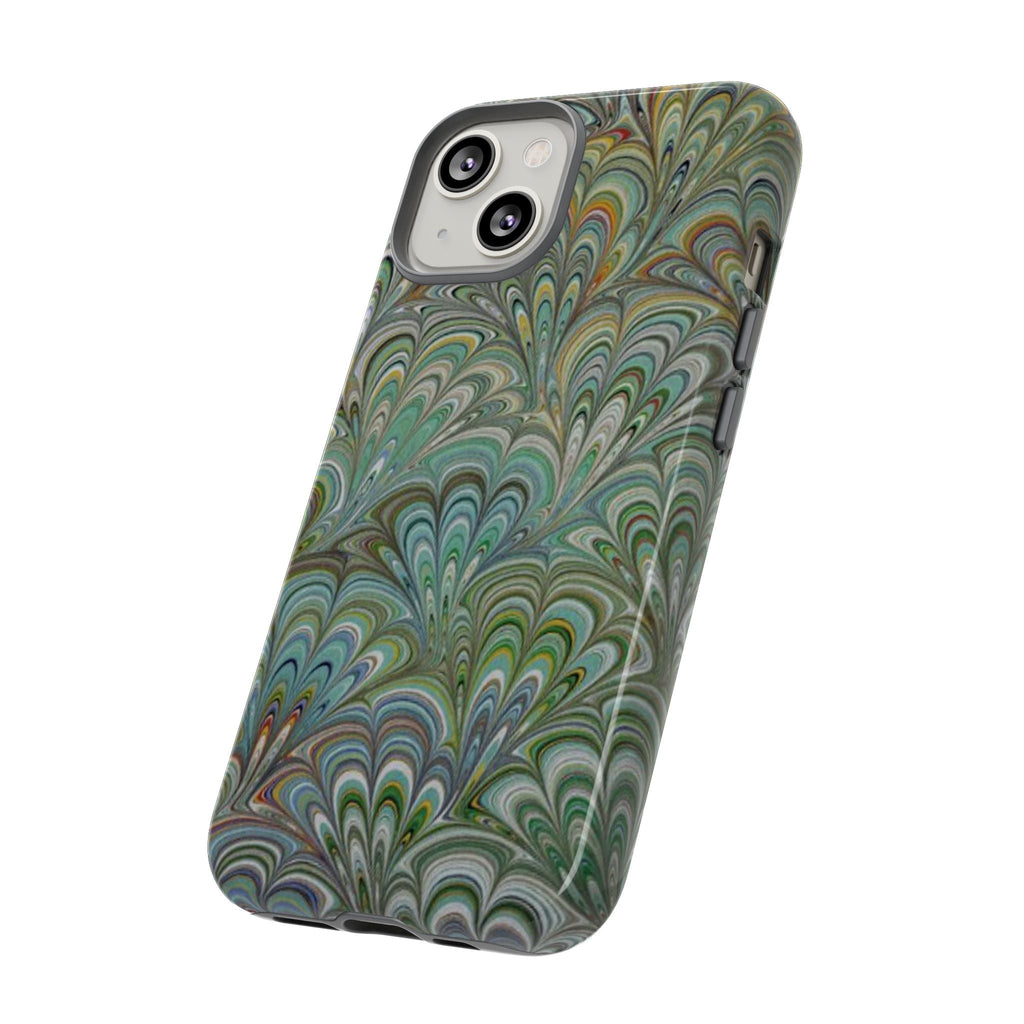 Green Marbled Peacock Durable Phone Case - Matte or Glossy