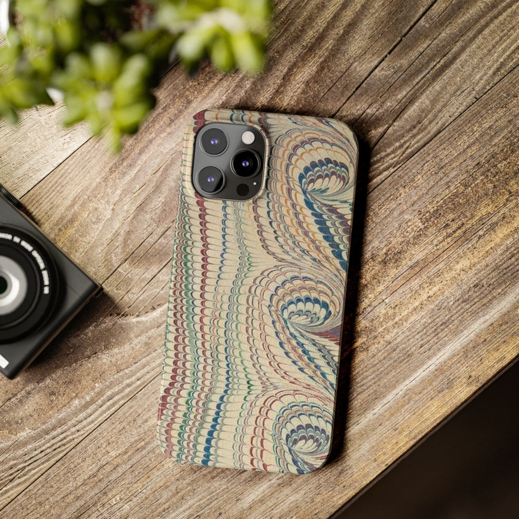 Italian Vintage Marbled Paper Design on iPhone Cases, Artistic Protection for Your Device in Elegant Beige, Blue, Burgundy