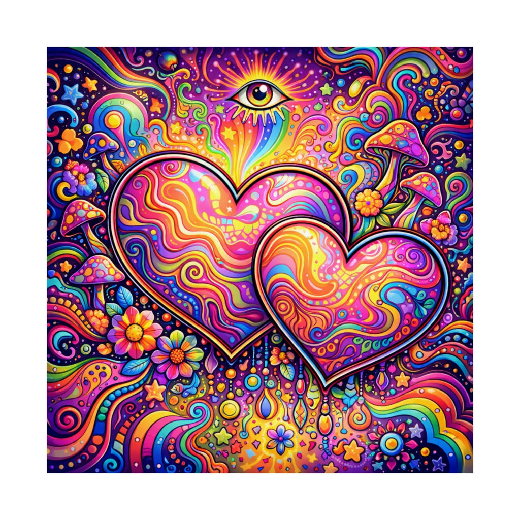 Rainbow Hearts Poster — Square Matte Print with All-Seeing Eye