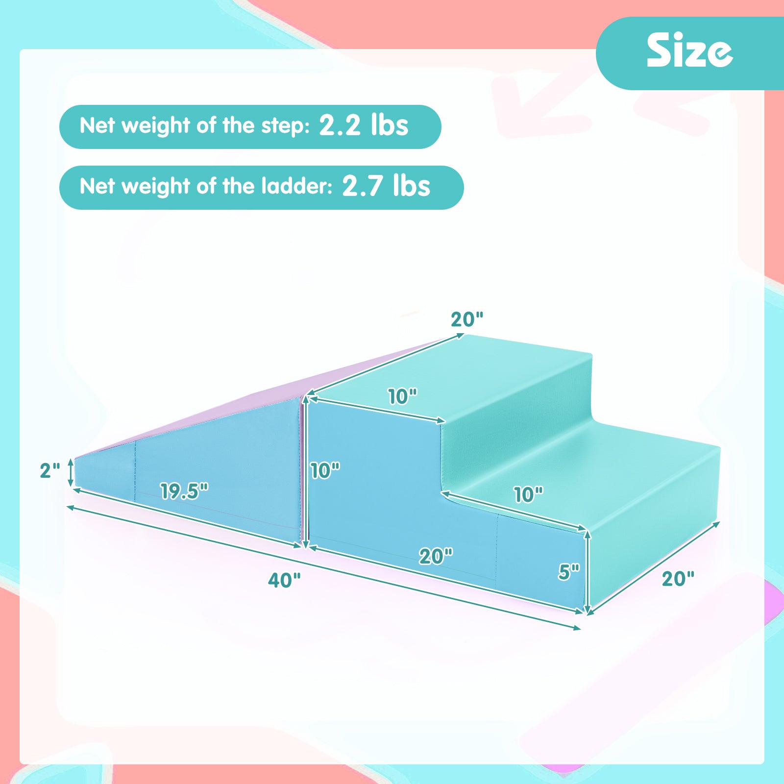 2-Piece Step and Slide Climber for Infants and Toddlers Baby Soft Play Set Foam Blocks-Blue