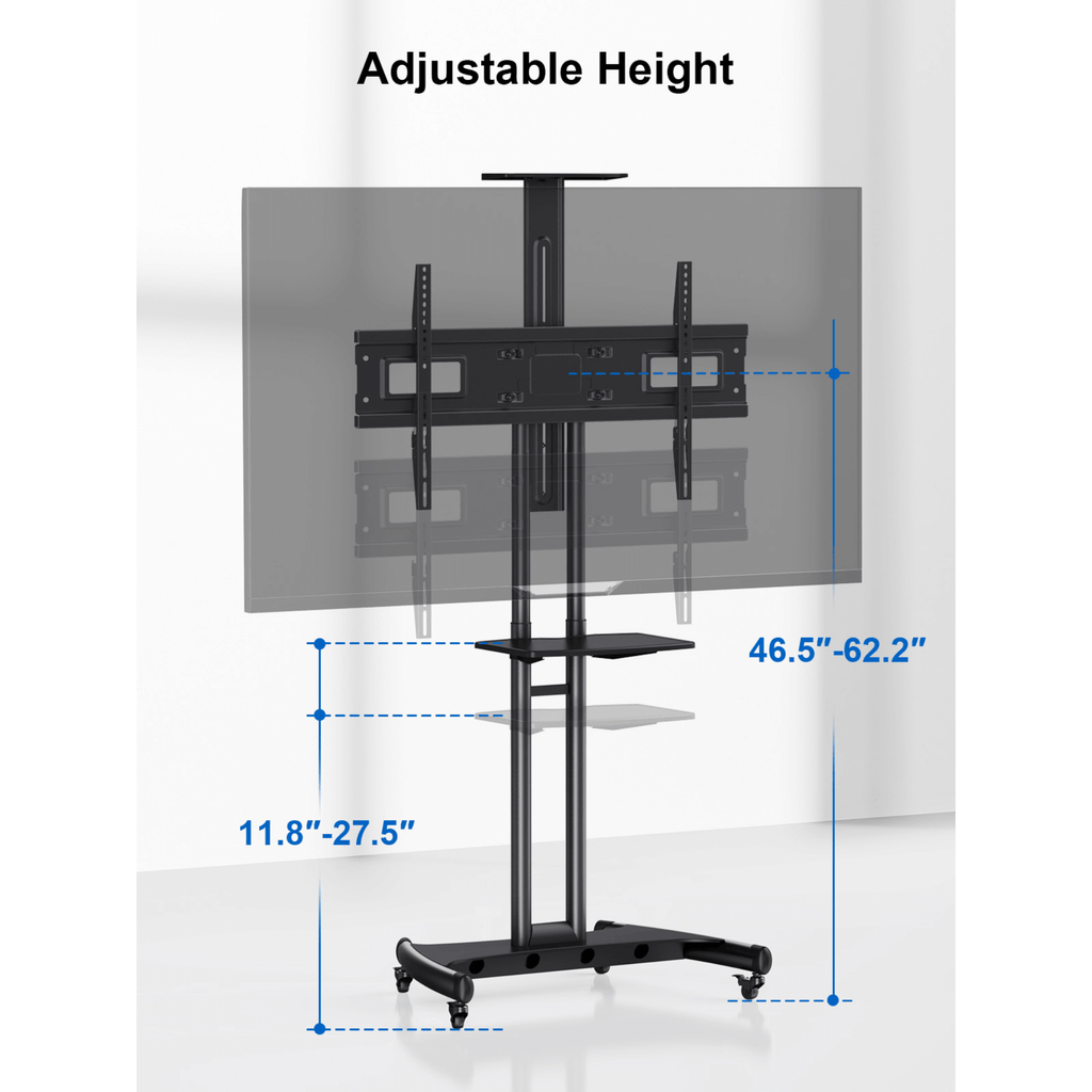 ErgoAV Movable Height-Adjustable Cart with Camera Shelf for TVs 43" to 70"