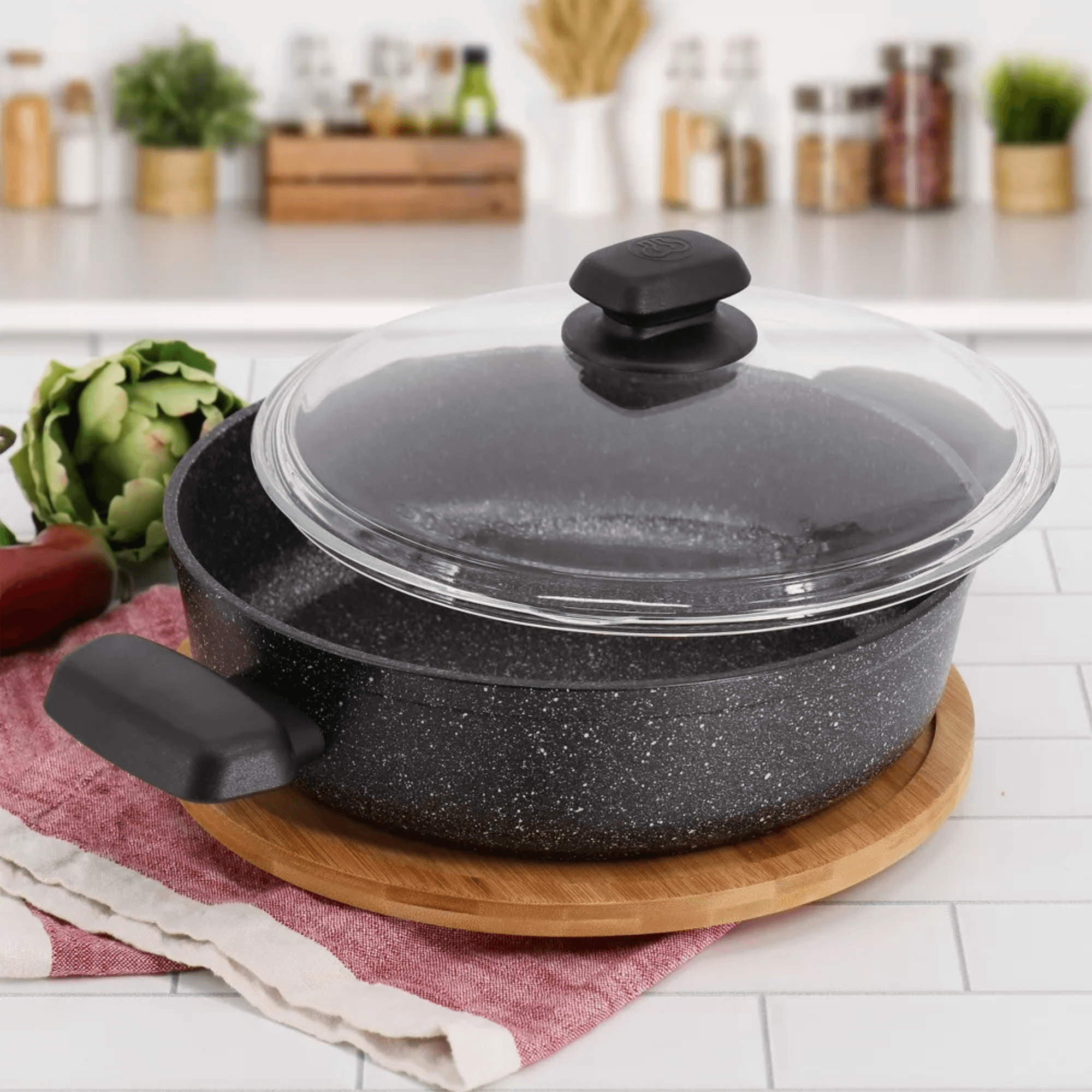 Korkmaz Ornella Aluminum 4L Non-Stick Low Casserole Dish with Lid