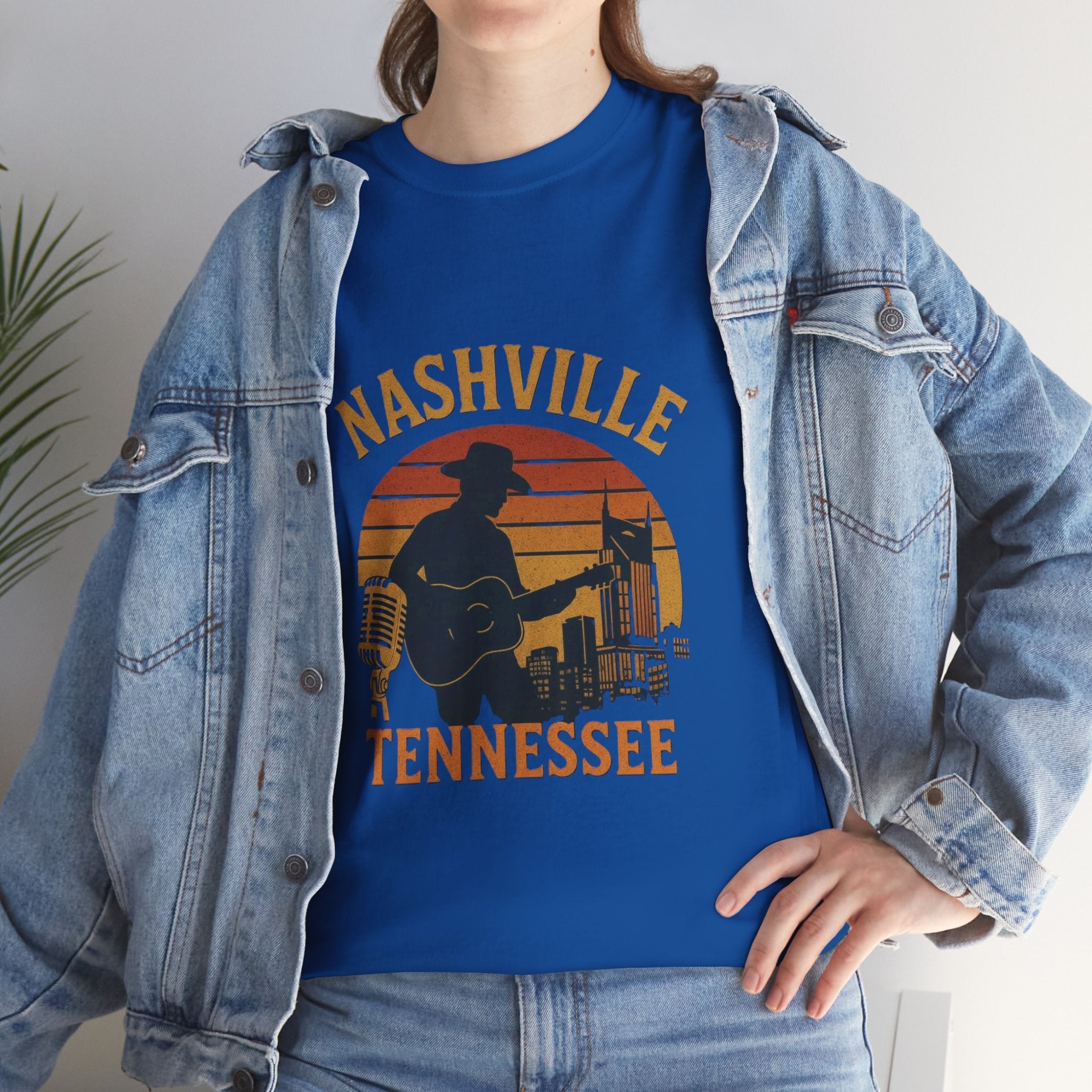 Nashville Tennessee Guitar Silhouette Tee — Retro Sunset Country Music T-Shirt