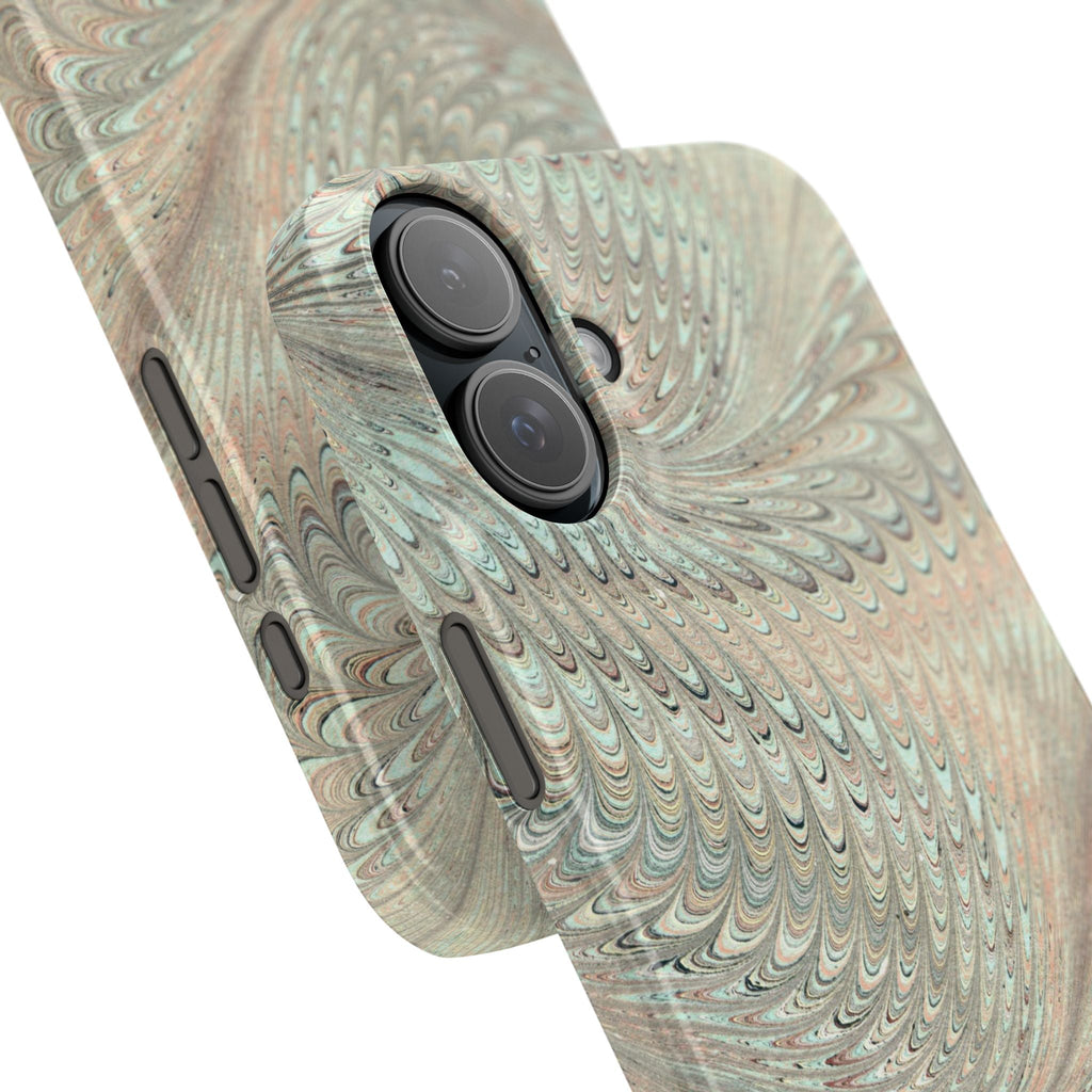 Marbled VIntage Design, Italian Feather Phone Case, Green Hues, Mint, Beige, Neutrals, Slim Phone Cases, IPHONE16 and all sizes