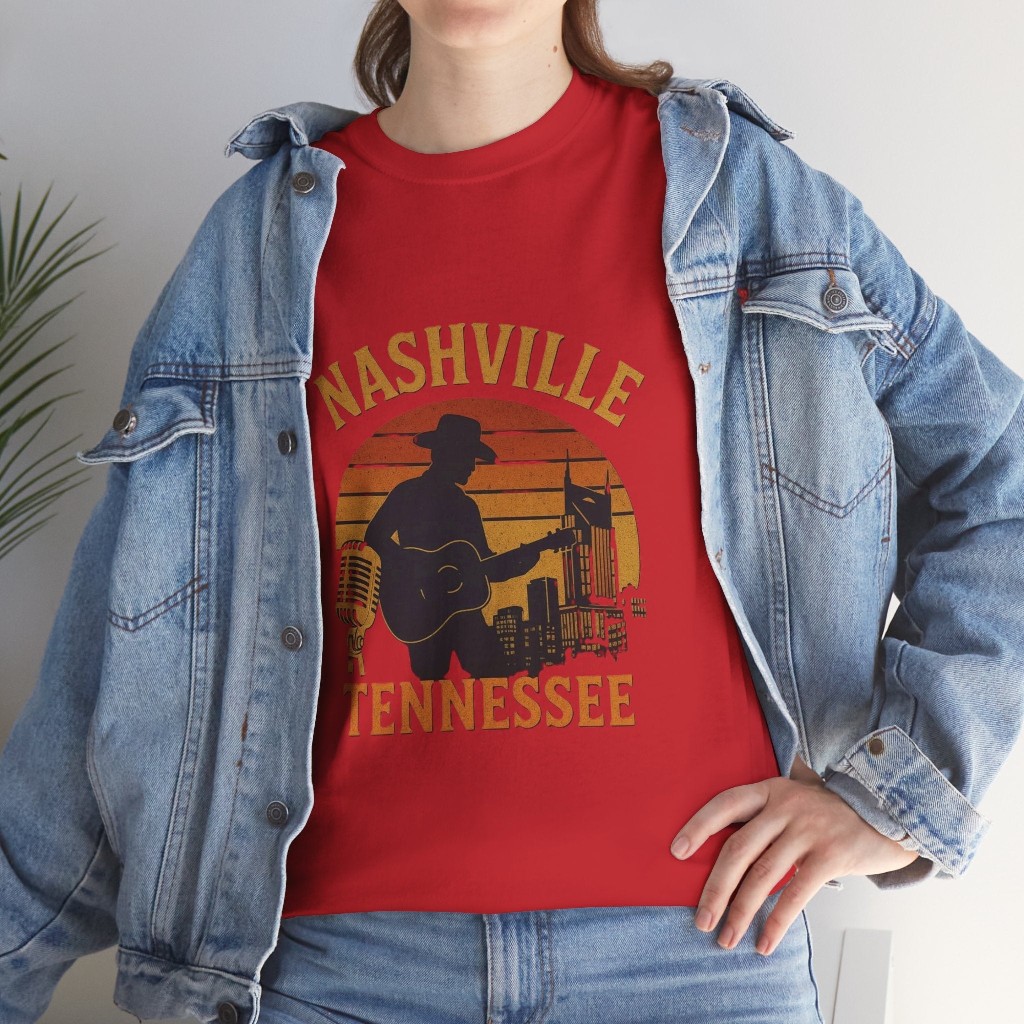 Nashville Tennessee Guitar Silhouette Tee — Retro Sunset Country Music T-Shirt