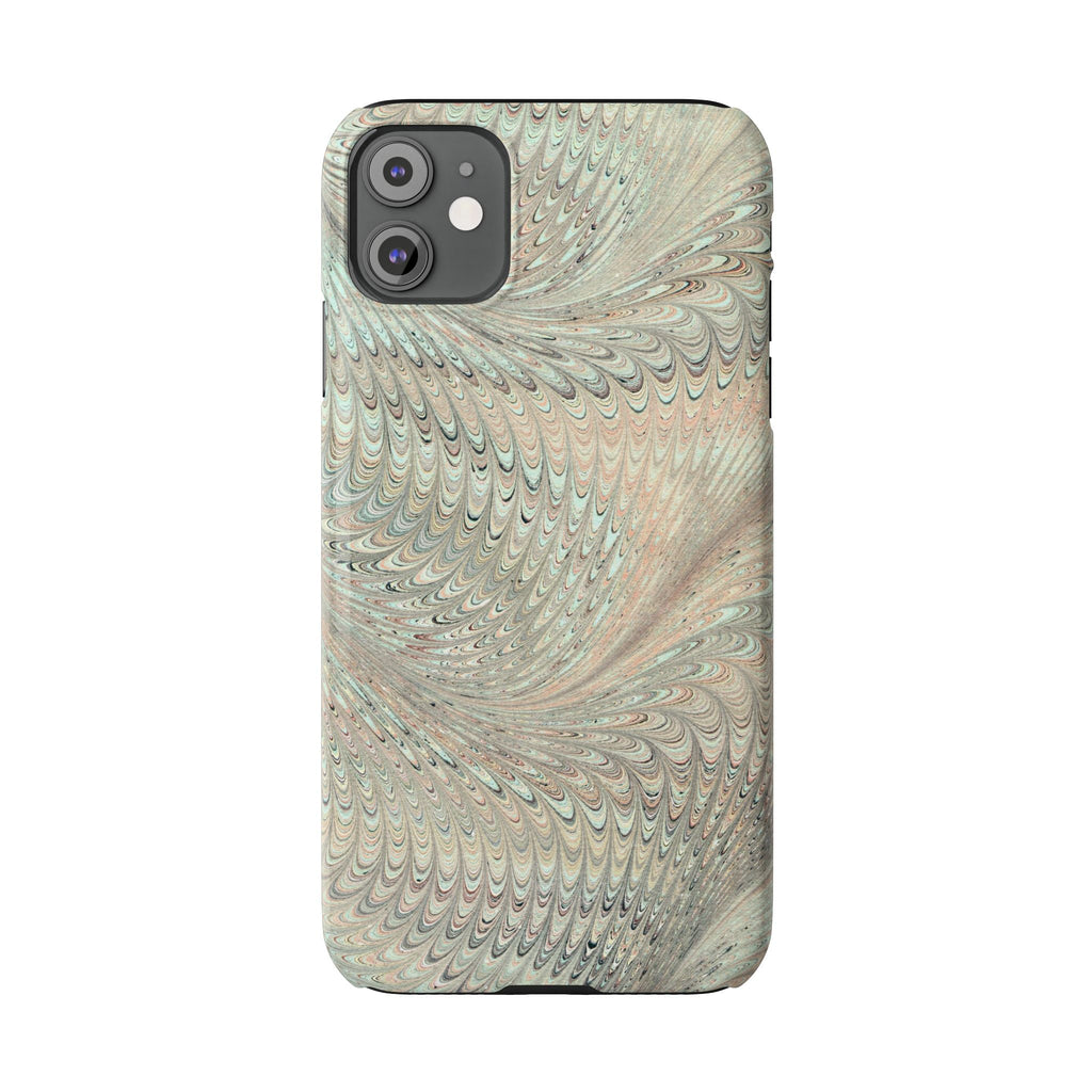 Marbled VIntage Design, Italian Feather Phone Case, Green Hues, Mint, Beige, Neutrals, Slim Phone Cases, IPHONE16 and all sizes