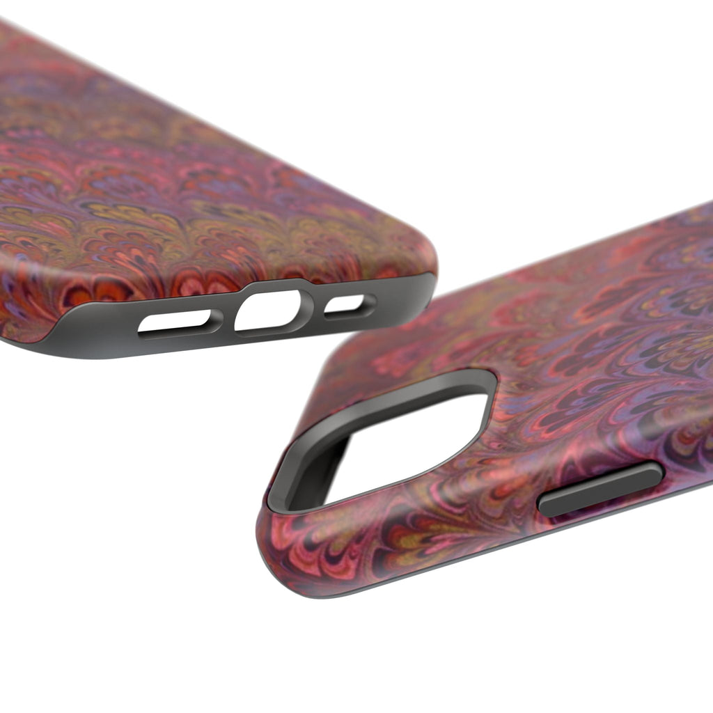Red, Burgundy, Lavender Italian Peacock Feather Design Phone Case