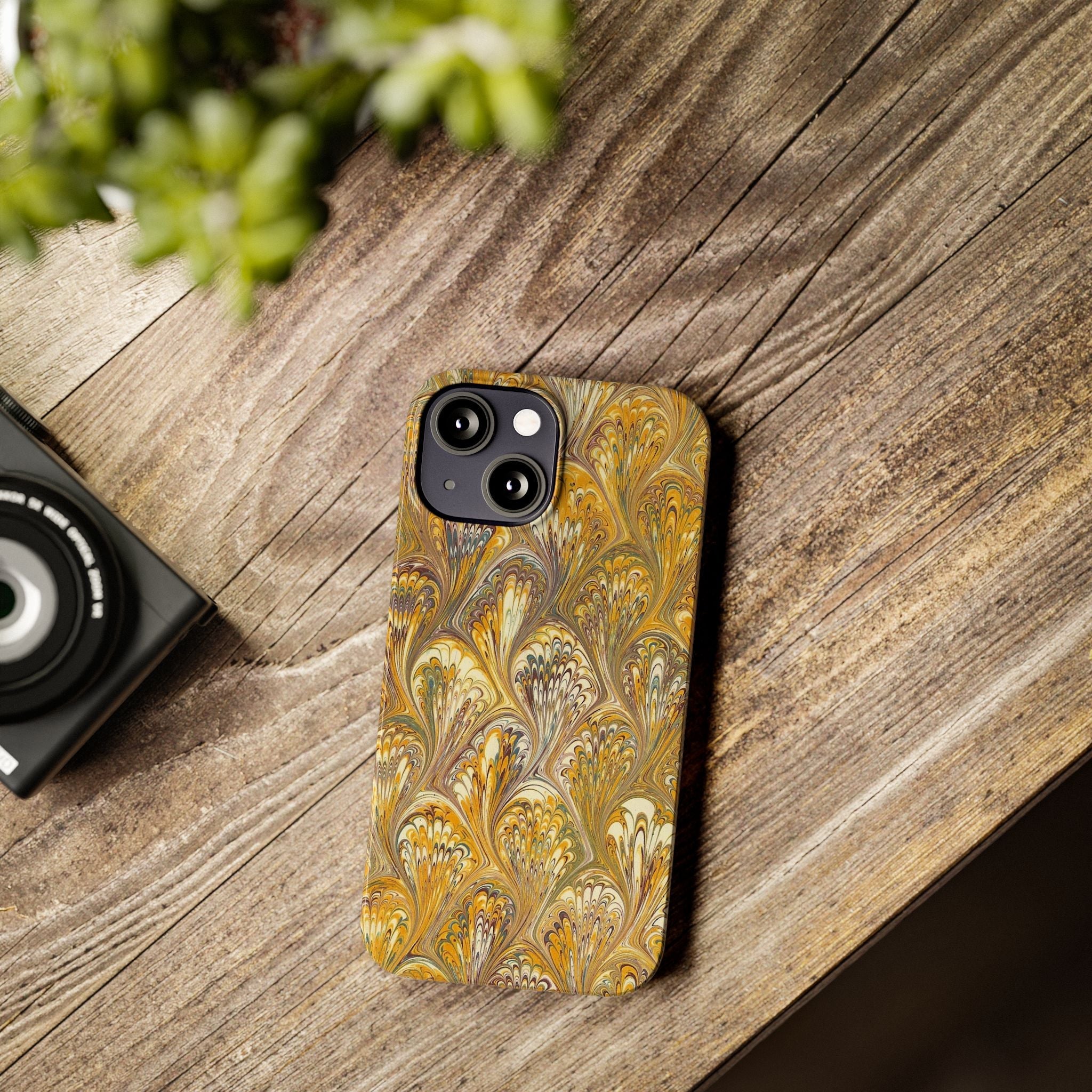 Golden Yelllow Hand-Marbled Florentine Italian Phone Case for iPhone 17 and all sizes