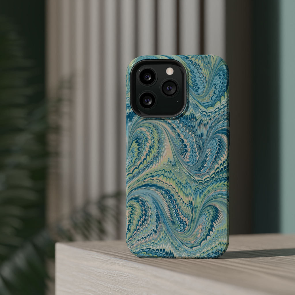 Aqua + Green Marble Phone Case - Impact-Resistant MAG SAFE - Dual Cover Design