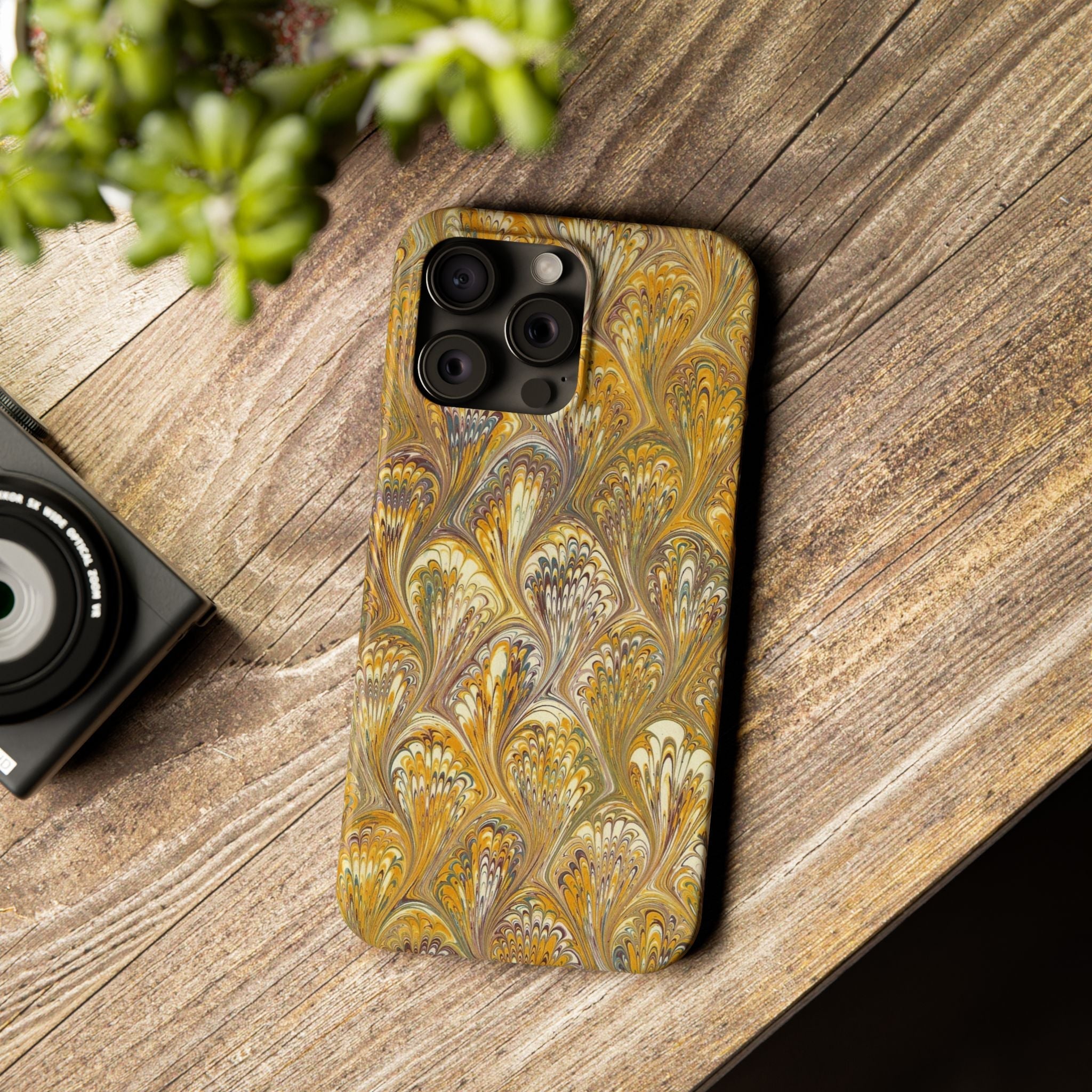 Golden Yelllow Hand-Marbled Florentine Italian Phone Case for iPhone 17 and all sizes