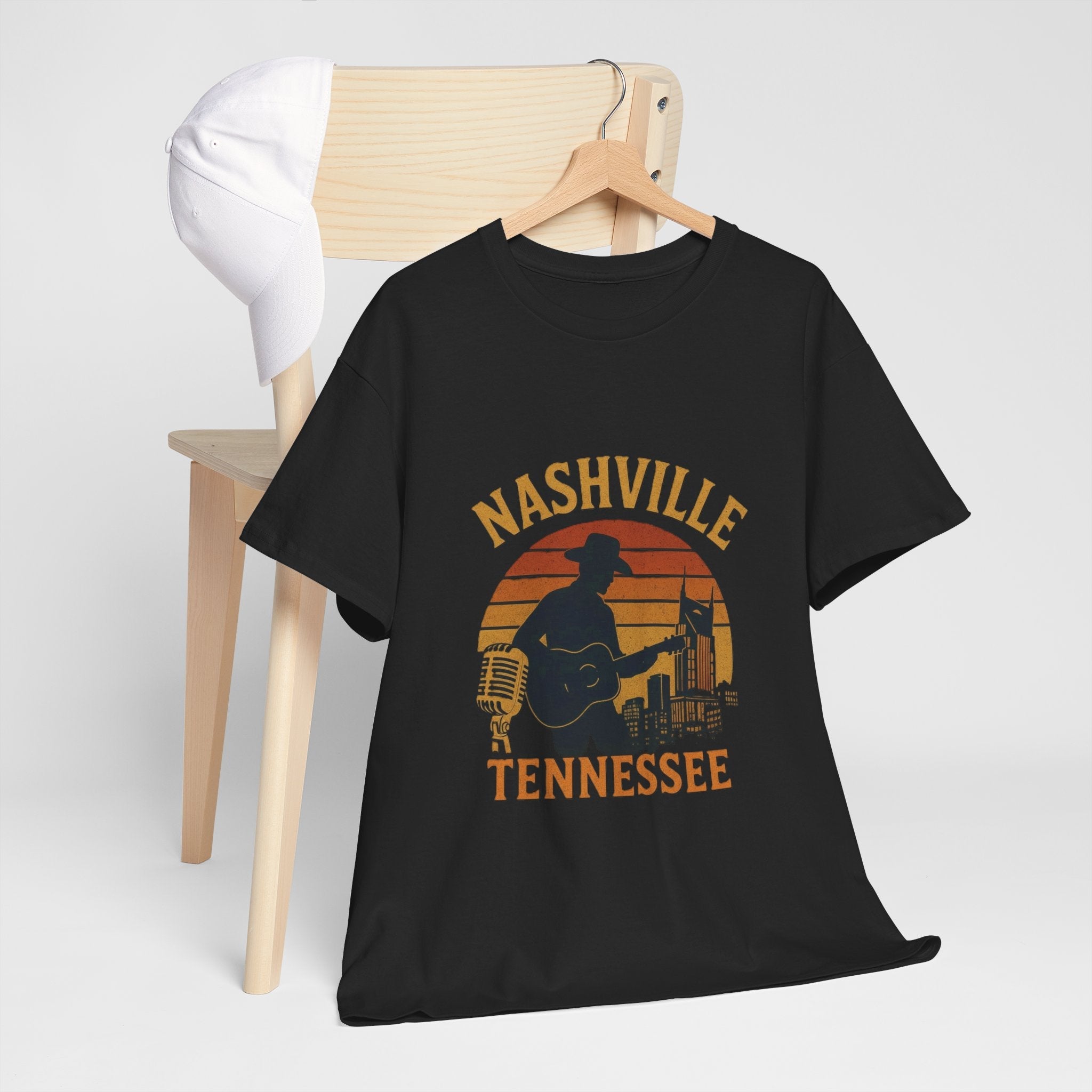 Nashville Tennessee Guitar Silhouette Tee — Retro Sunset Country Music T-Shirt