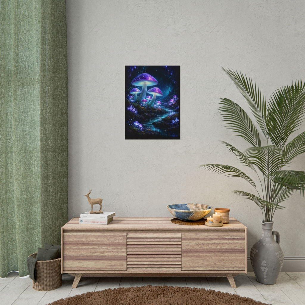 Fantasy Mushroom Poster — Glowing Purple Forest Rolled Art Print