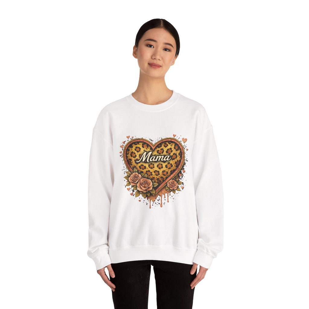 Mama Leopard Heart Crewneck Sweatshirt — Floral Vintage Mom Pullover