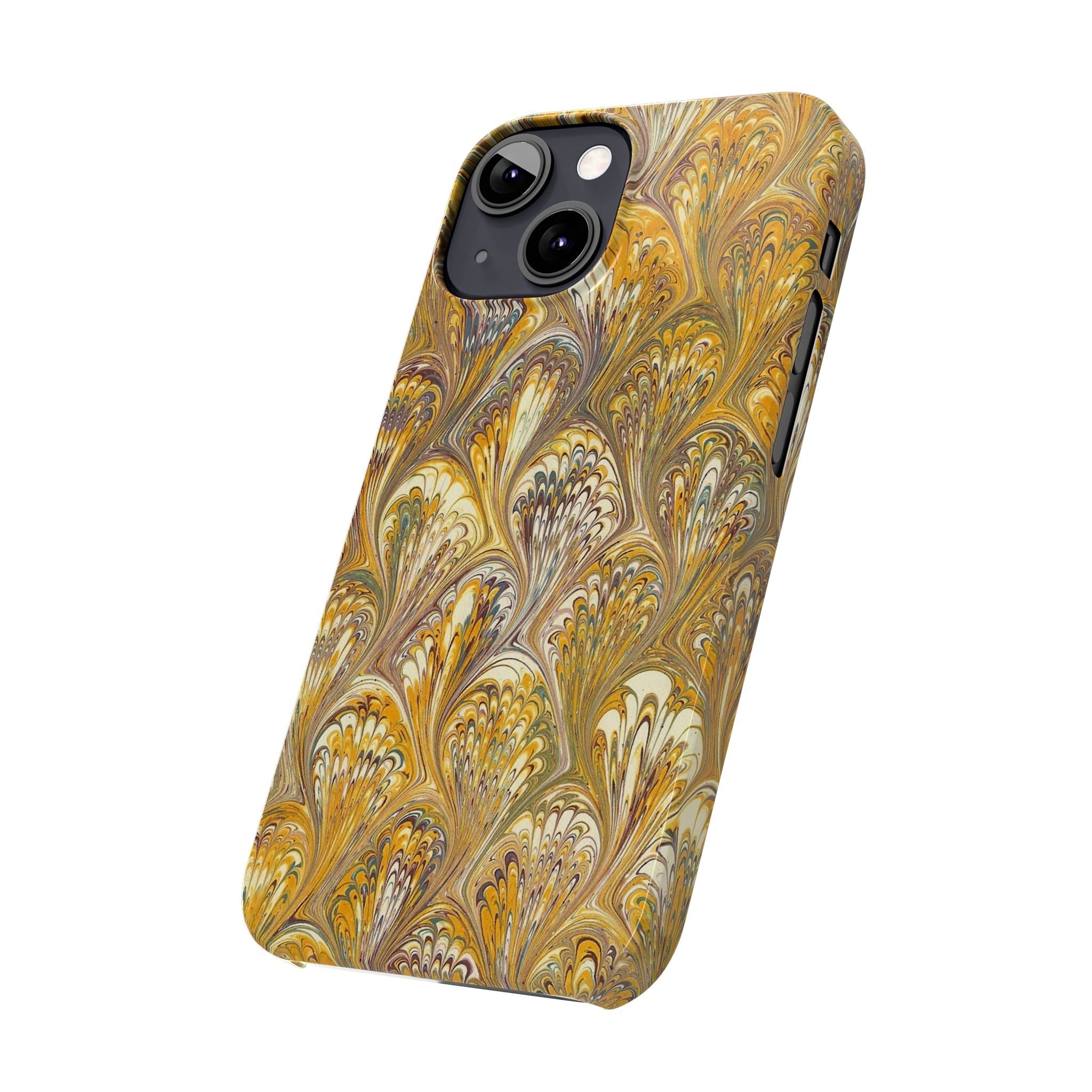 Golden Yelllow Hand-Marbled Florentine Italian Phone Case for iPhone 17 and all sizes