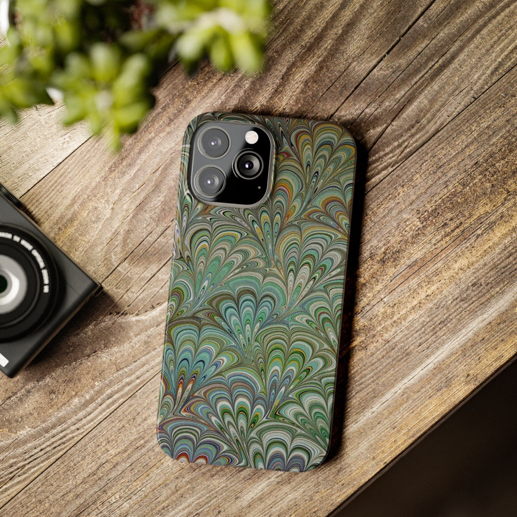 Deep Green Peacock Italian Marbled Design, Italy Feather Phone Case