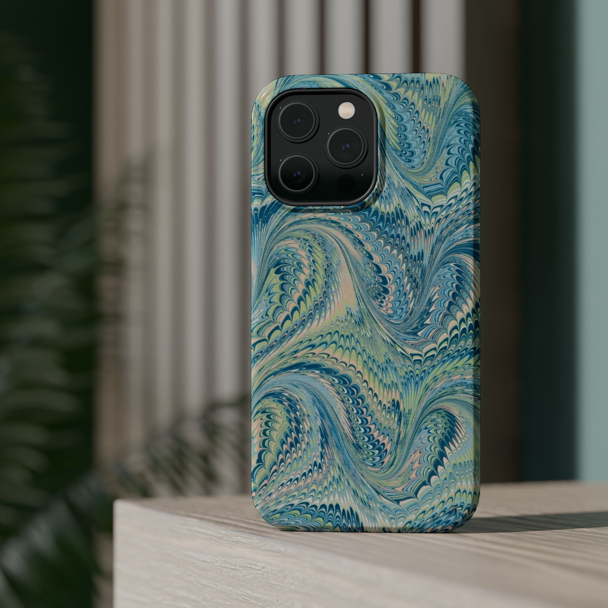 Aqua + Green Marble Phone Case - Impact-Resistant MAG SAFE - Dual Cover Design