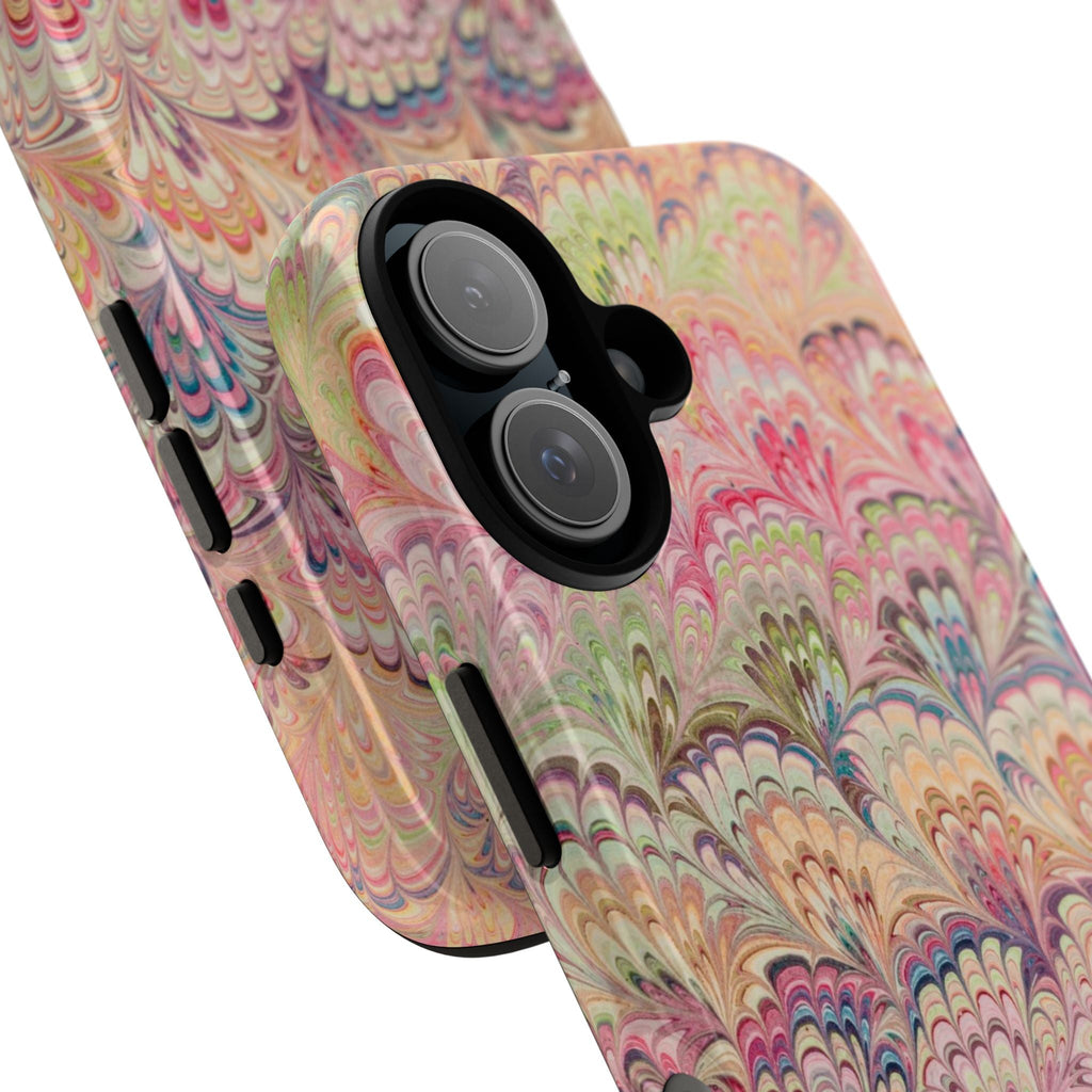 Pastel Pink + Green Feather Marbled Phone Case - Dual Layer Phone Cover