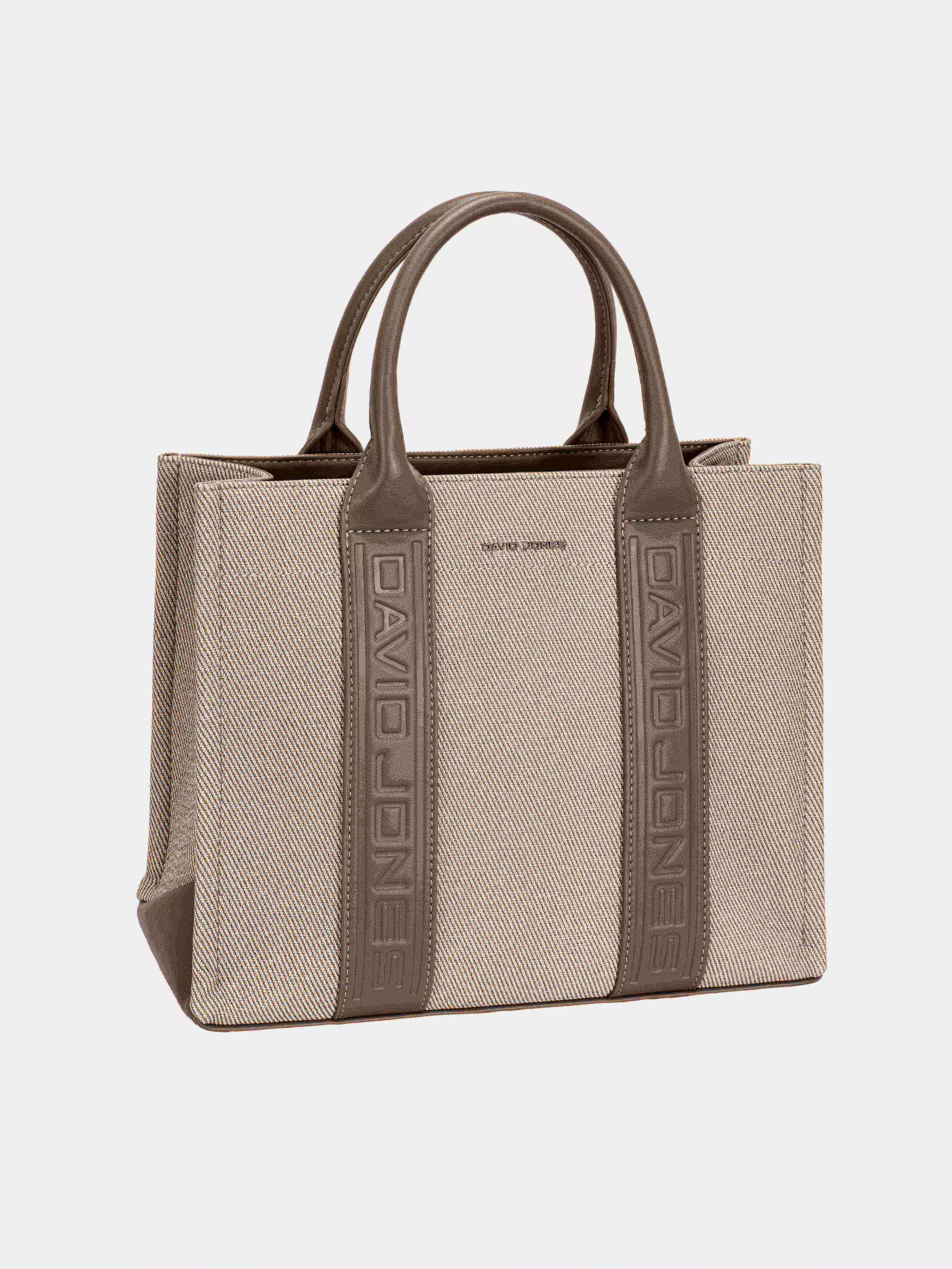 David Jones Canvas Tote Handbag with Contrast Leather Handles