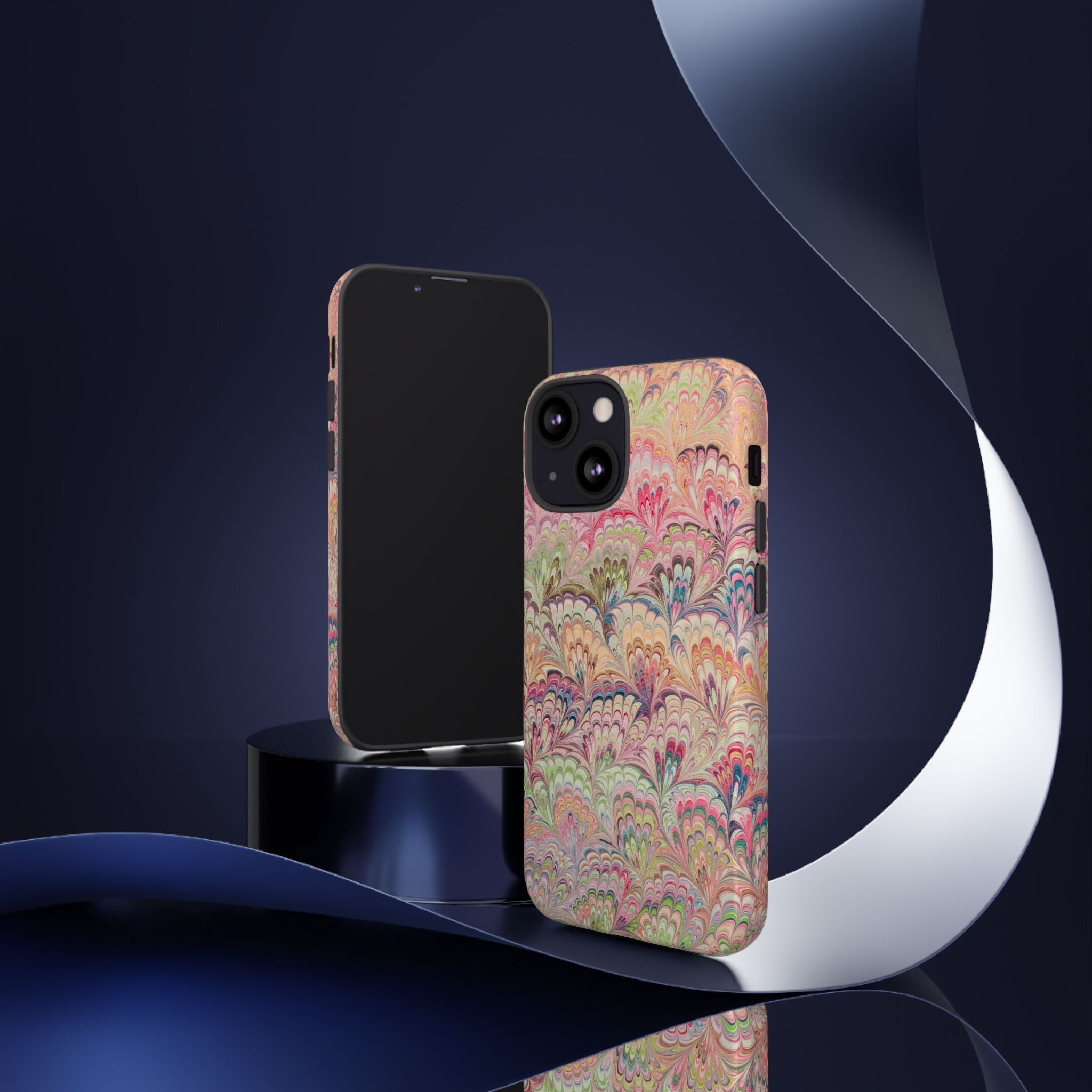 Pastel Pink + Green Feather Marbled Phone Case - Dual Layer Phone Cover