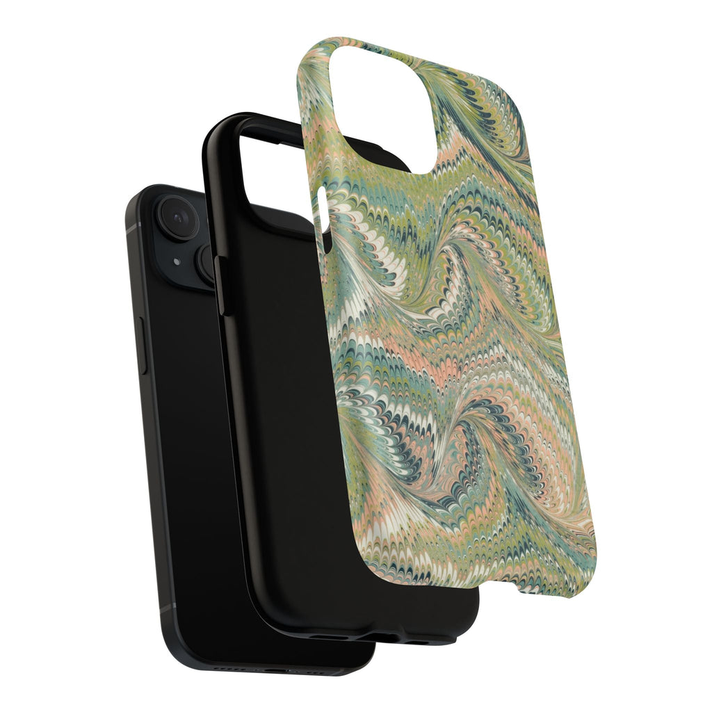 Florentine Marble iPhone Case | Inspired by Florence | Italian Marbled Paper Technique | Artisanal Green Swirl | Dual-Layer Protective Case | Matte or Glossy