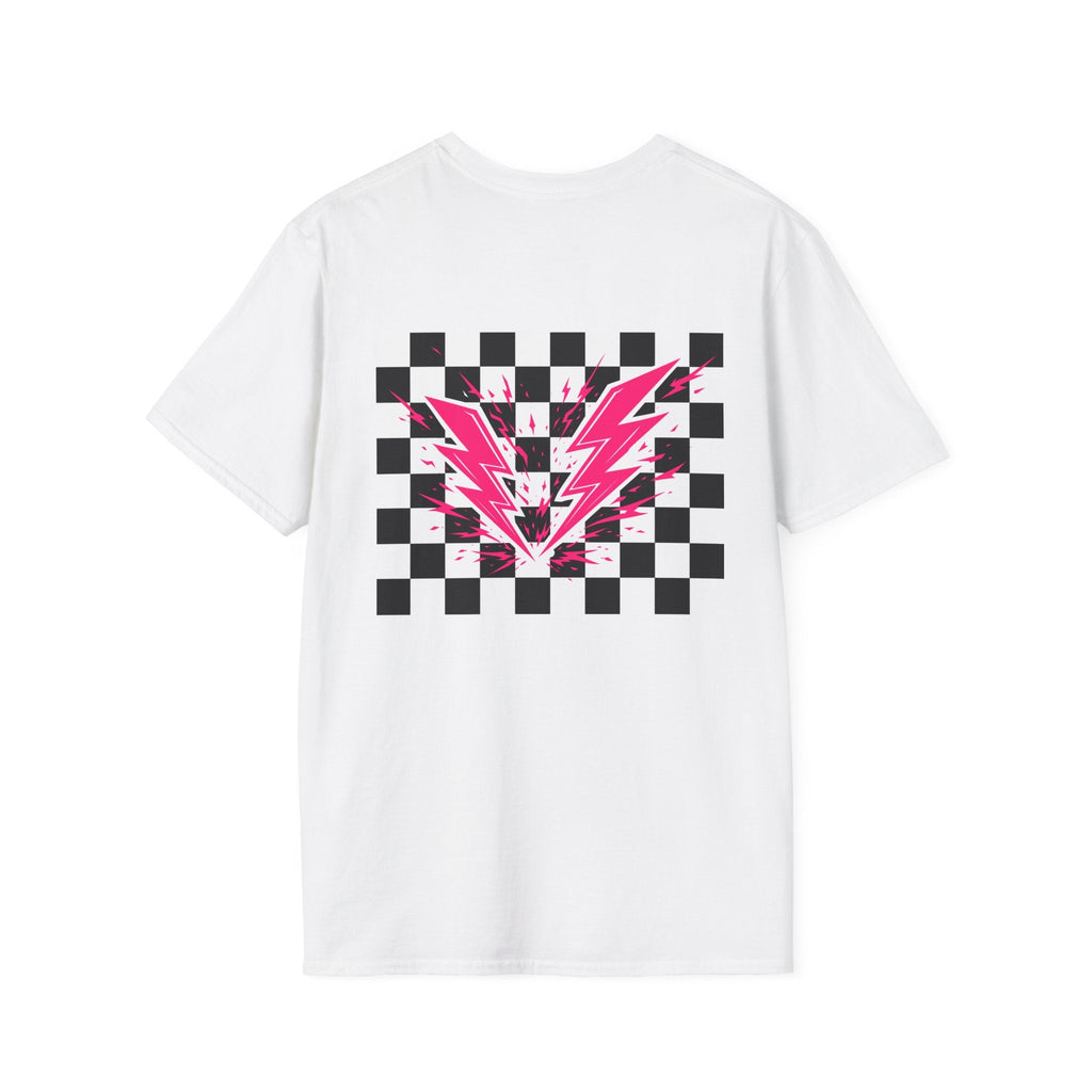 Checkerboard Lightning T-Shirt — Pink Bolts of Lightning Graphic Tee