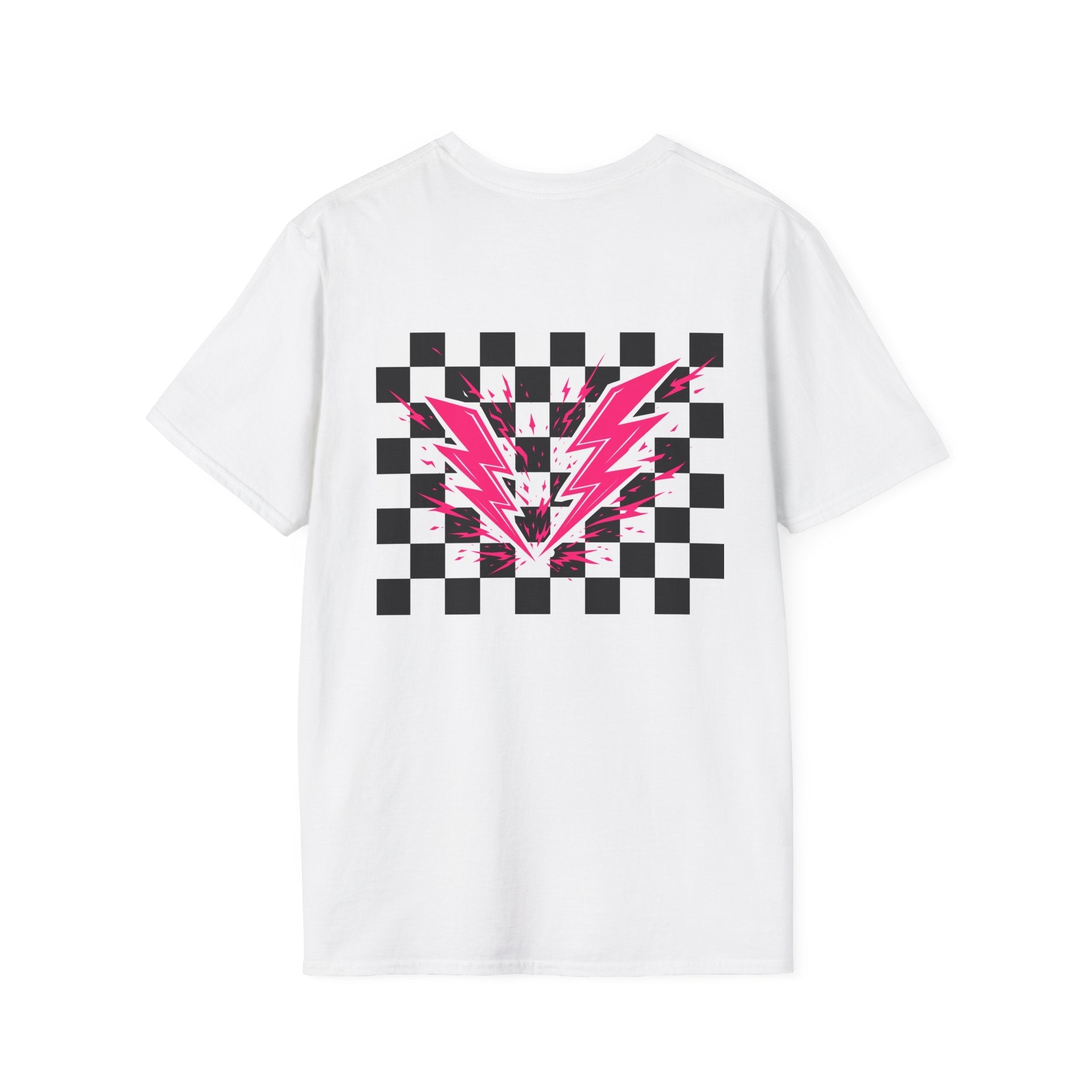 Checkerboard Lightning T-Shirt — Pink Bolts of Lightning Graphic Tee