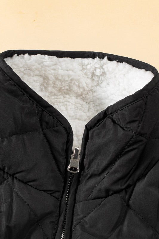Solid Fleece Lined Quilted Vest Coat
