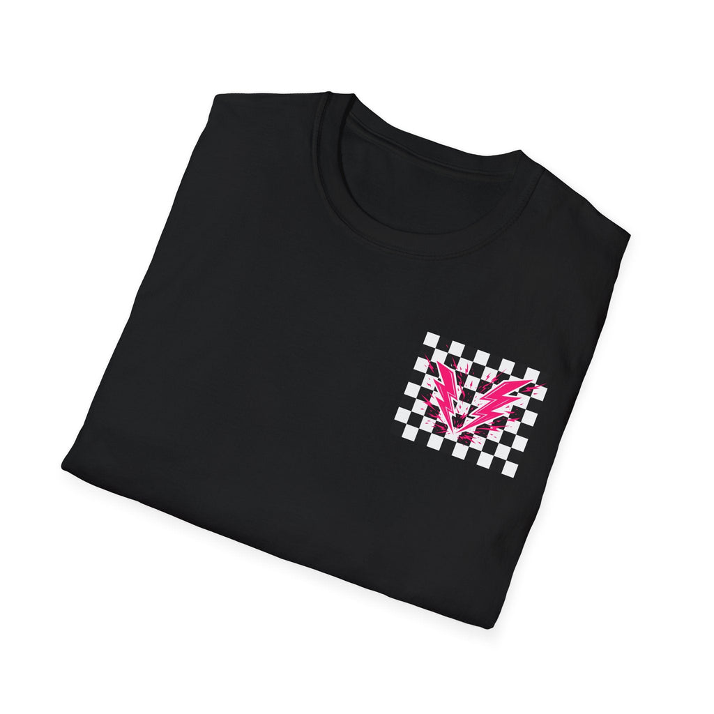 Checkerboard Lightning T-Shirt — Pink Bolts of Lightning Graphic Tee
