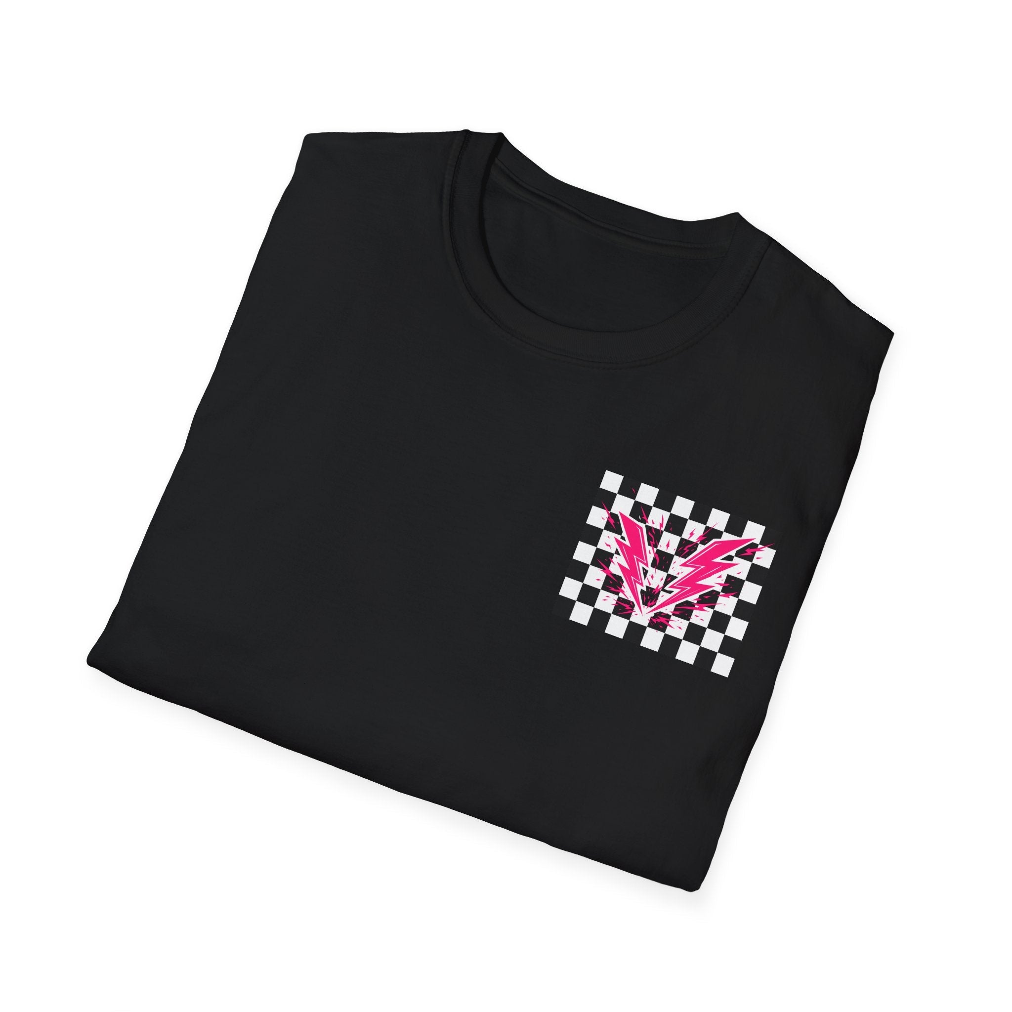 Checkerboard Lightning T-Shirt — Pink Bolts of Lightning Graphic Tee